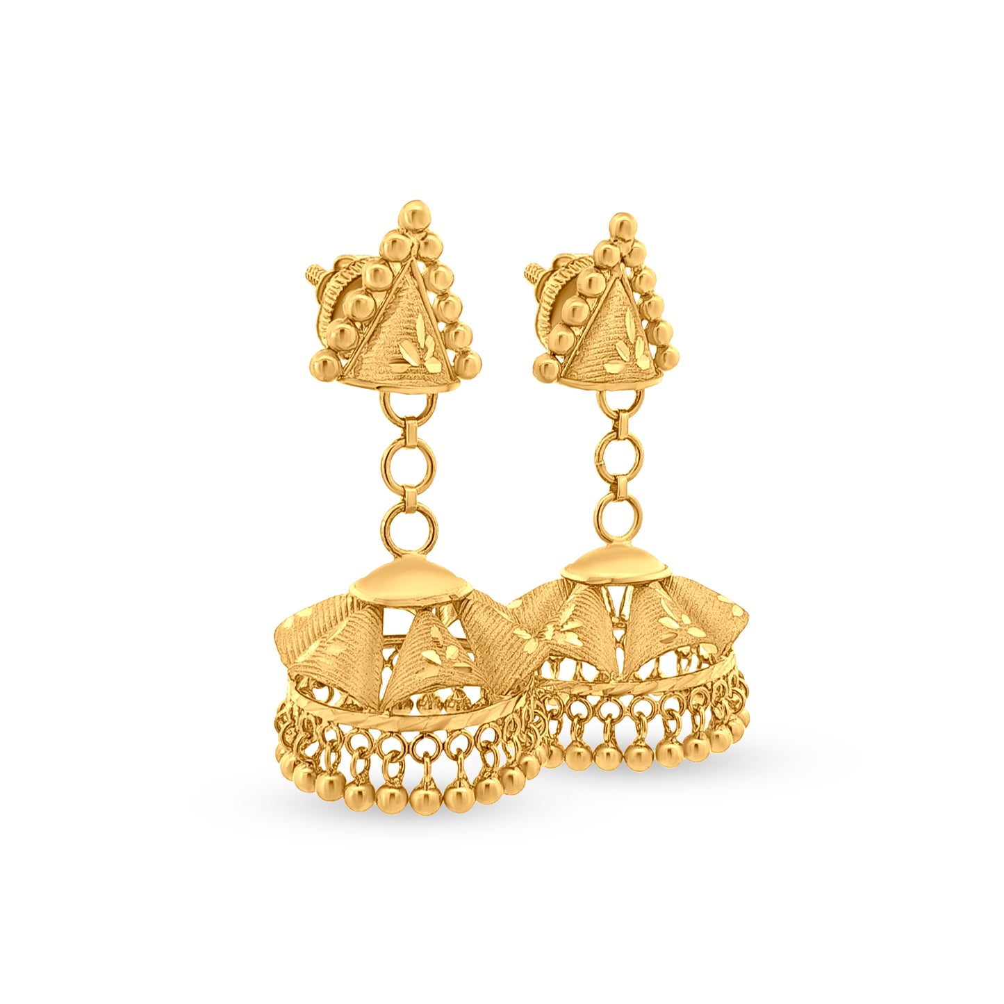 22K Gold Jhumka Earrings with Golden Balls
