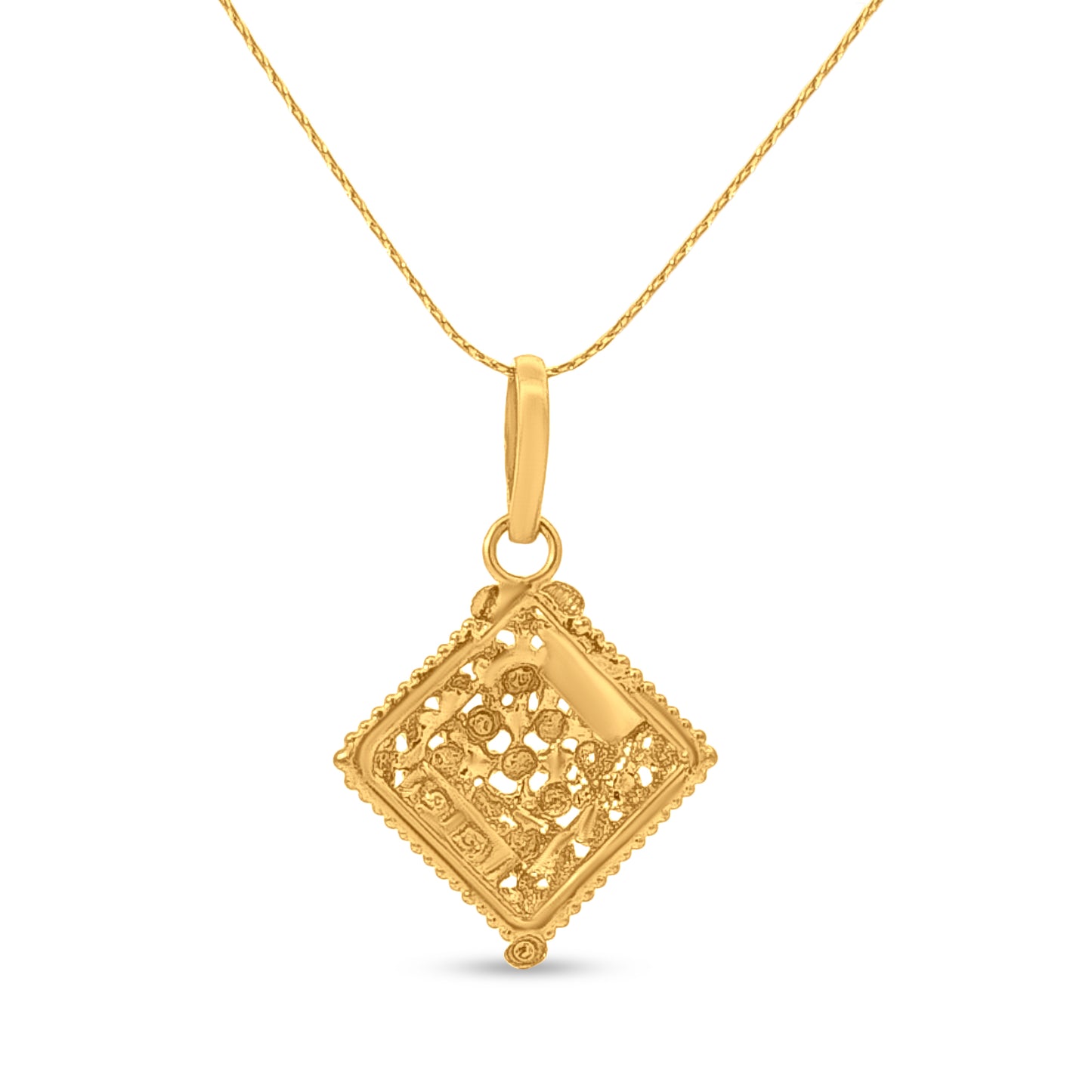 22K Gold Diamond Shape Filigree Pendant