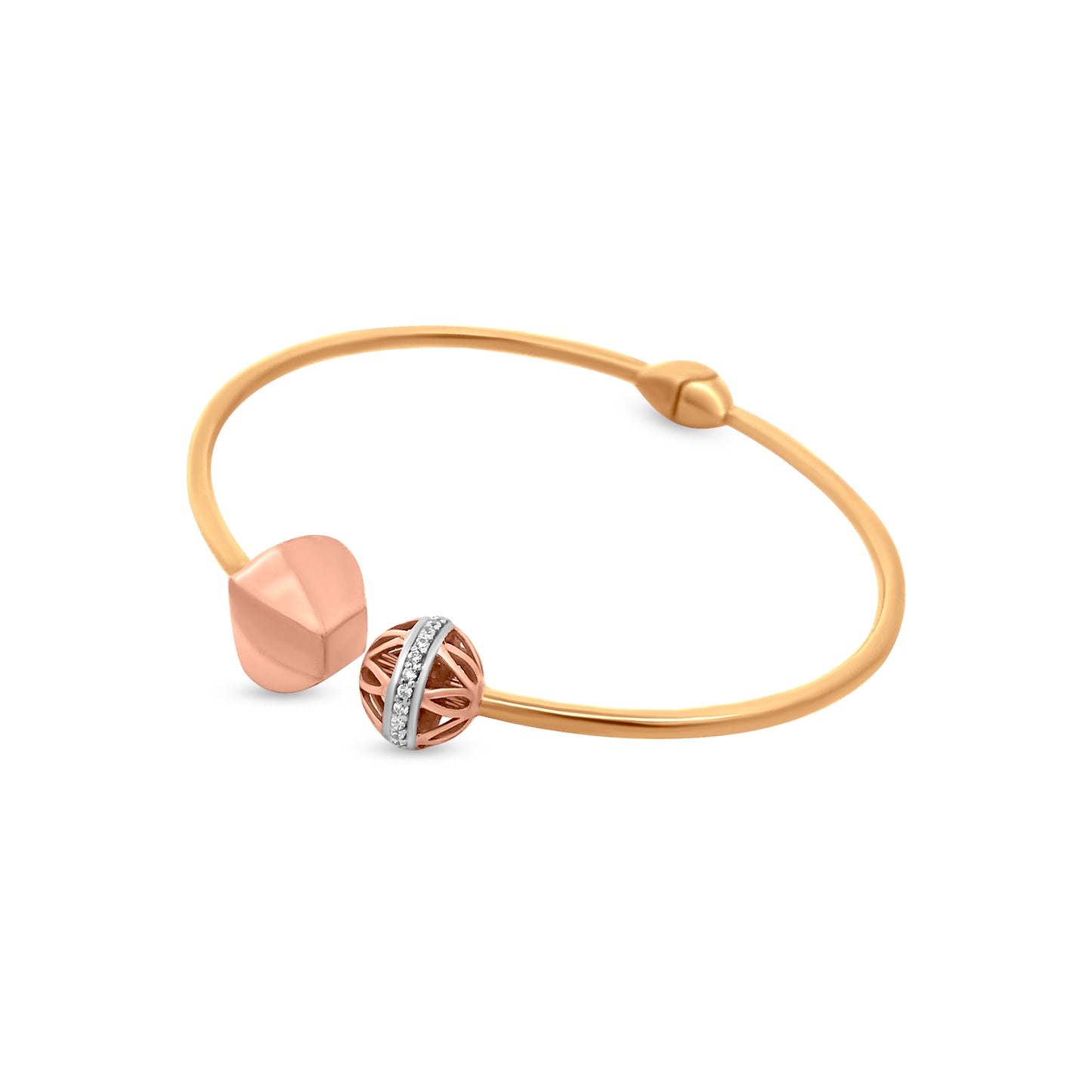 18k Yellow Gold Cuff Bangle with Unique planet -inspired Motif and Cubic Zirconia Accent