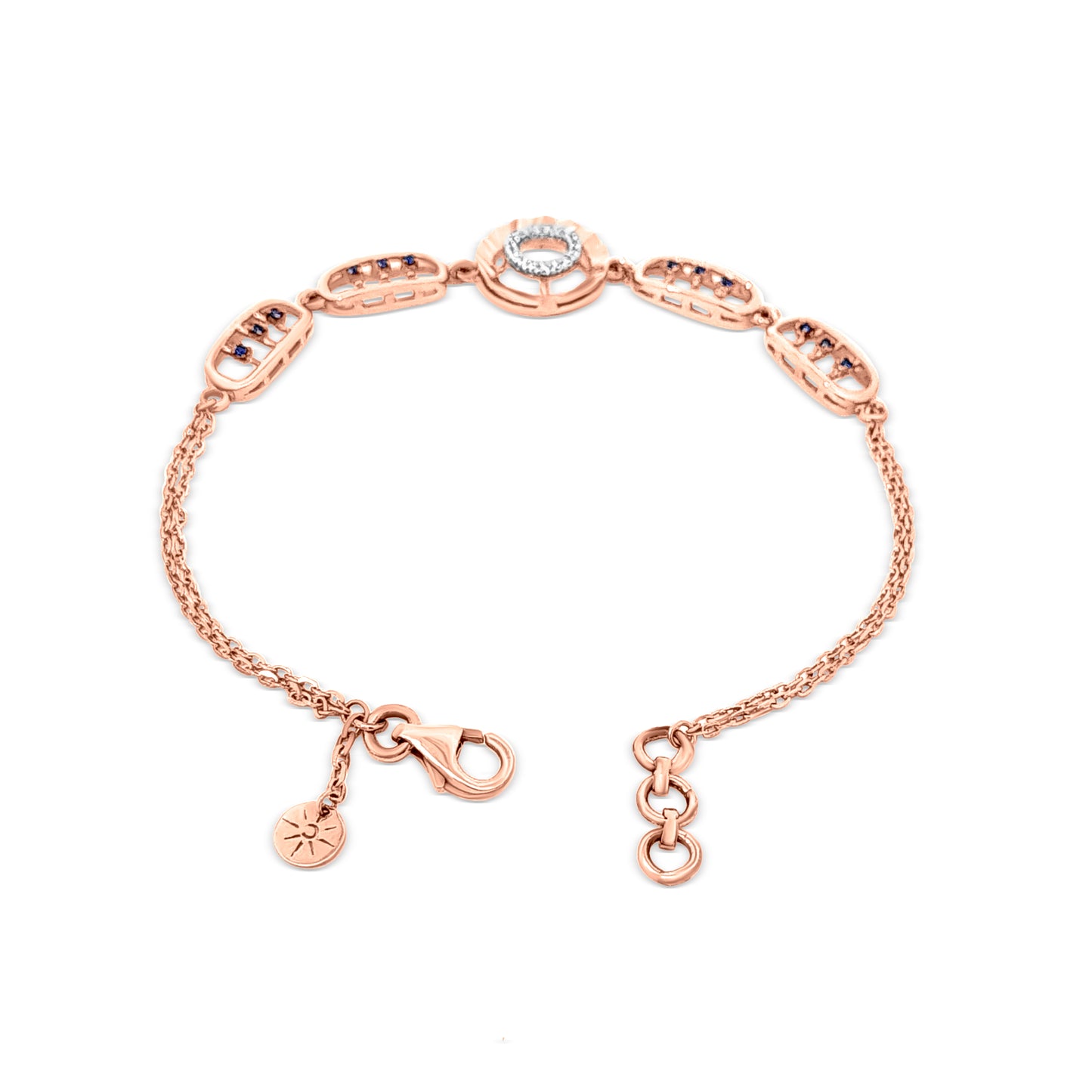 18K Rose Gold Blue Stone Chain Bracelet