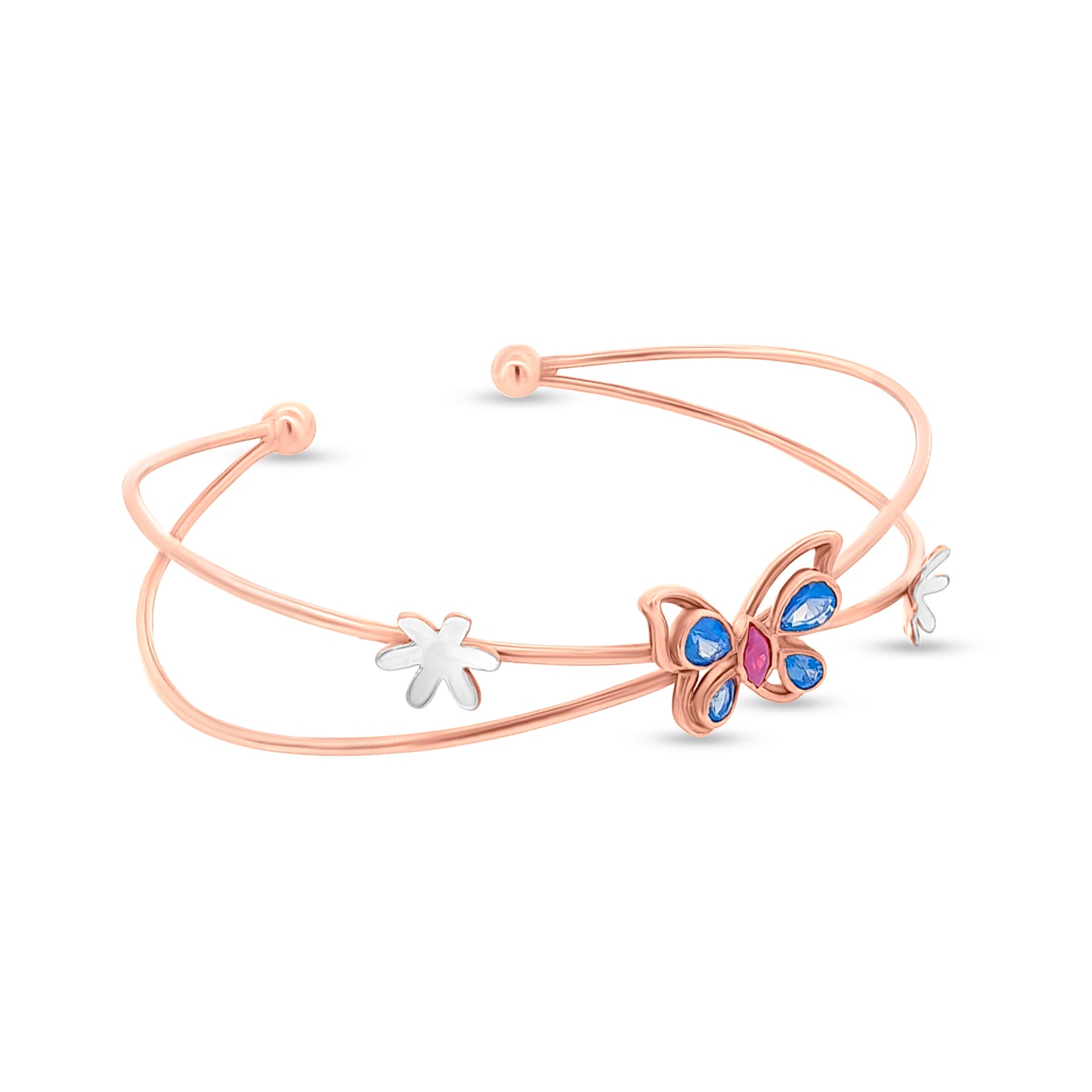 18K Rose Gold Floral-Butterfly Cuff Bangle
