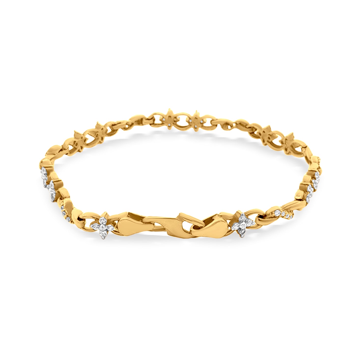 Zaras Blooming Elegance: 22k Yellow Gold Floral Chain Bracelet