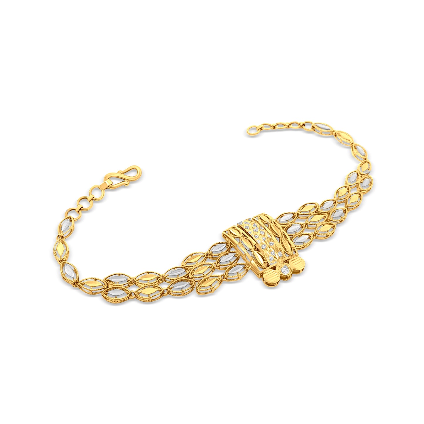 Aarya 22K Yellow and White Gold Artistic Chain Bracelet