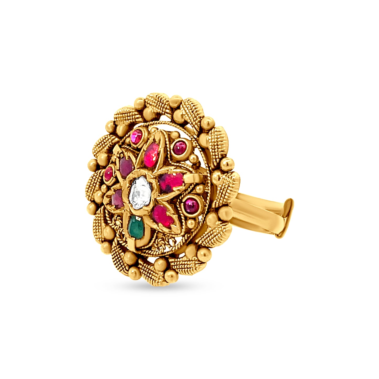 22k Yellow Gold Floral Multistone Antique Ring
