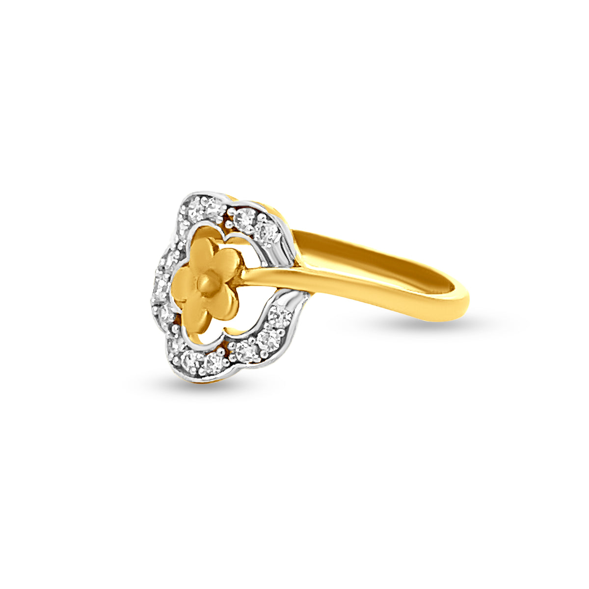 22K Yellow Gold Cubic Zirconia-Accented Flower Motif Ring