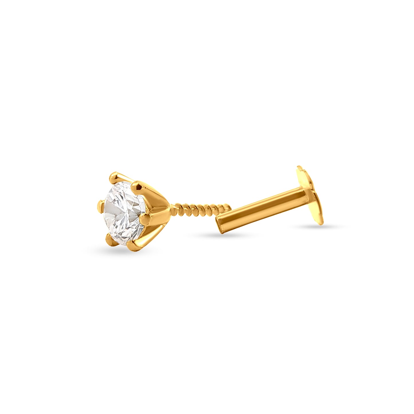 Swarn Sundari: 22k Yellow Gold White Stone Nose Pin