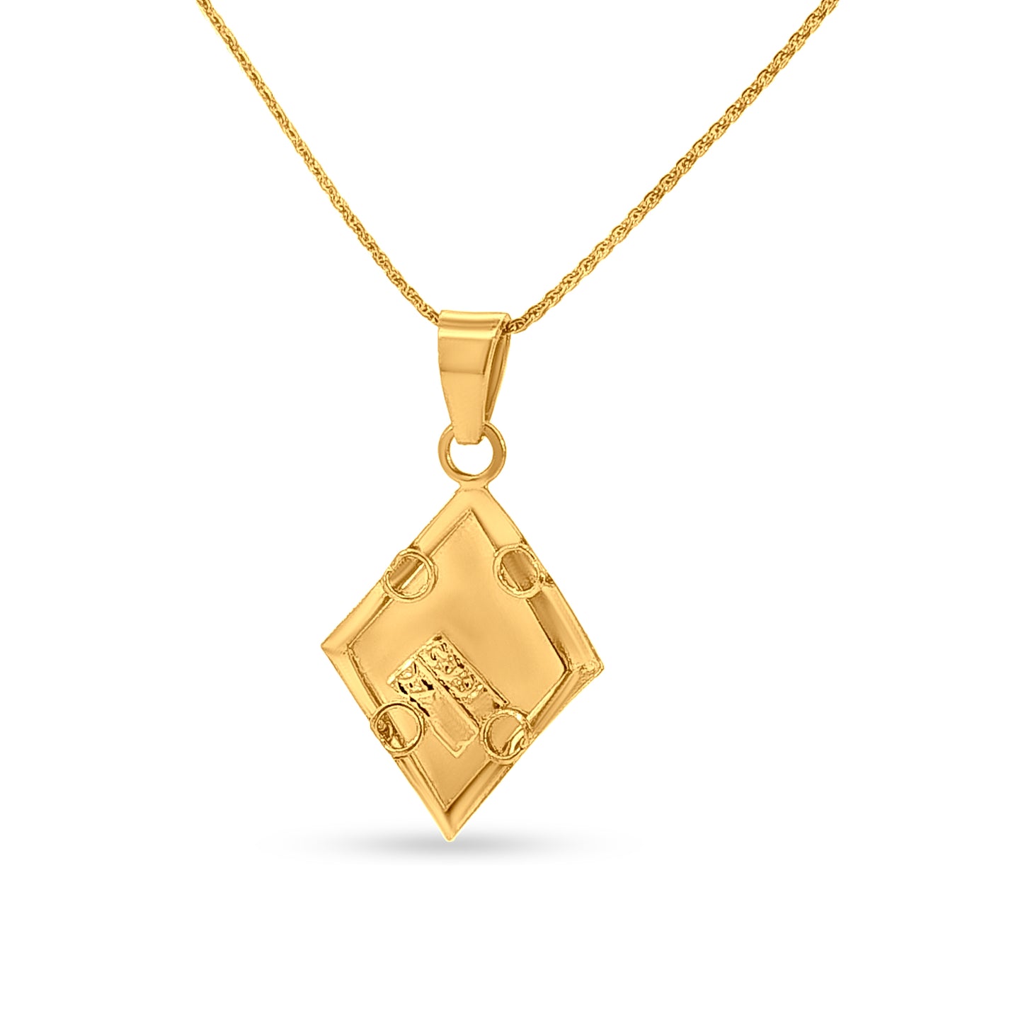 Divya Ratna: 22K Yellow Gold Designer Diamond Shape Pendant and Earrings Set