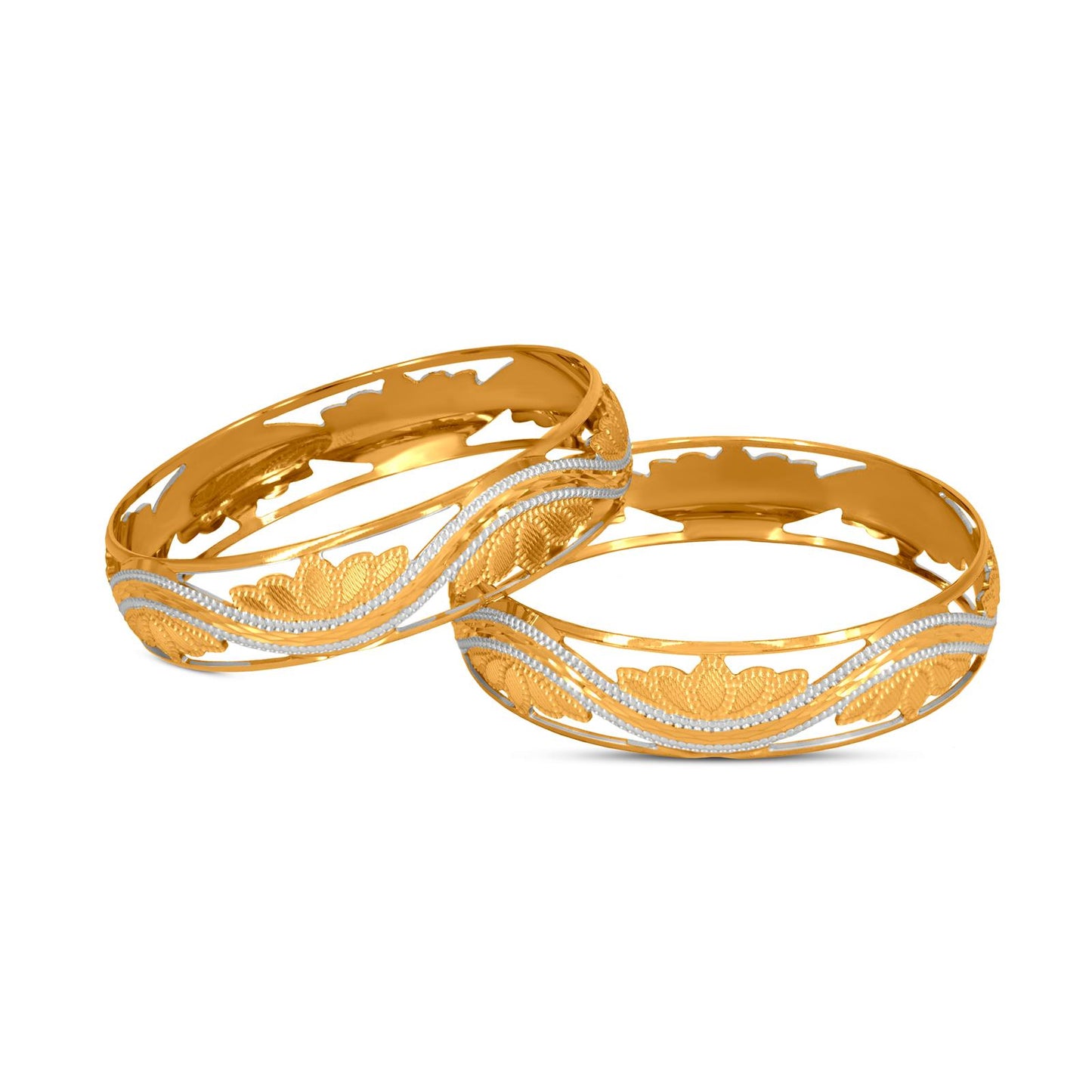 Lotus Bangle Set In 22K Gold With Rhodium