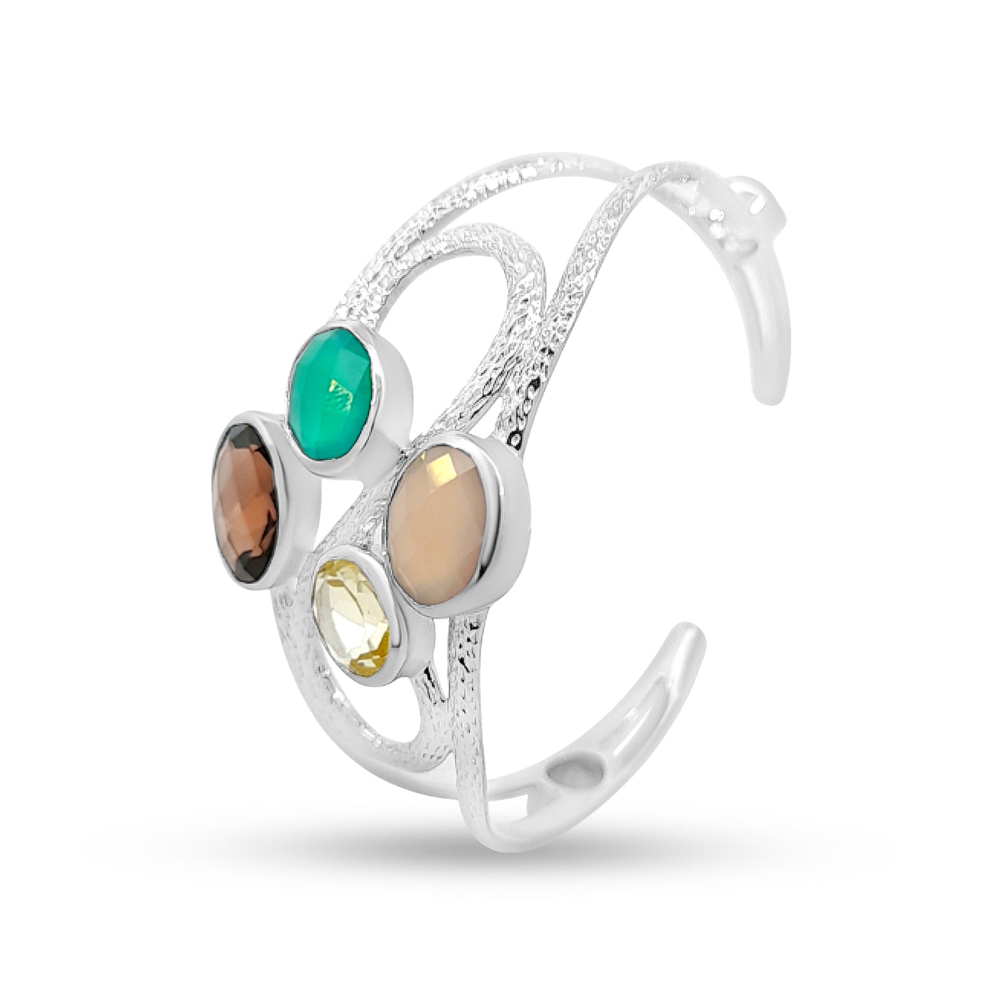 925 Silver Cuff Bangles with Multi Colour Stones