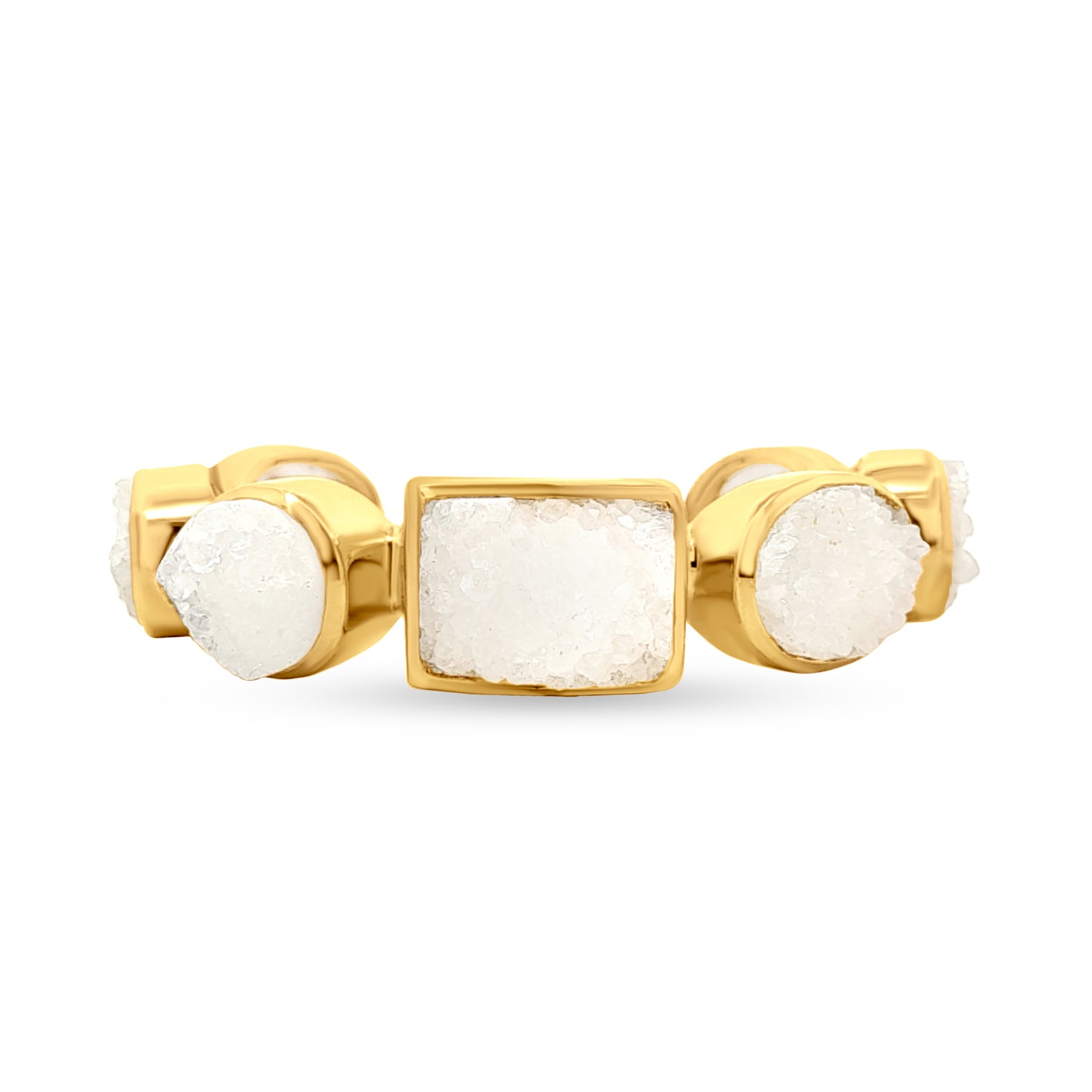 925 Silver Cuff Bangles in Gold Tone with Raw Quartz Stones