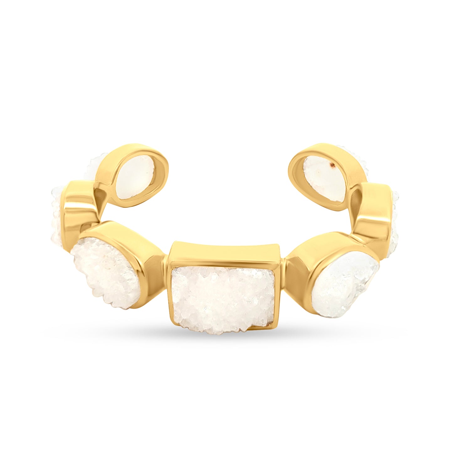 925 Silver Cuff Bangles in Gold Tone with Raw Quartz Stones