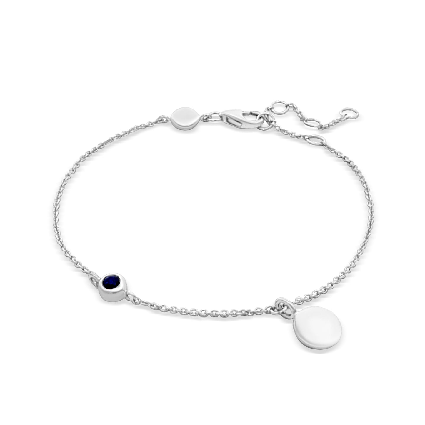 Sterling Silver Blue Stone Bracelet with Hanging Charm & Extender