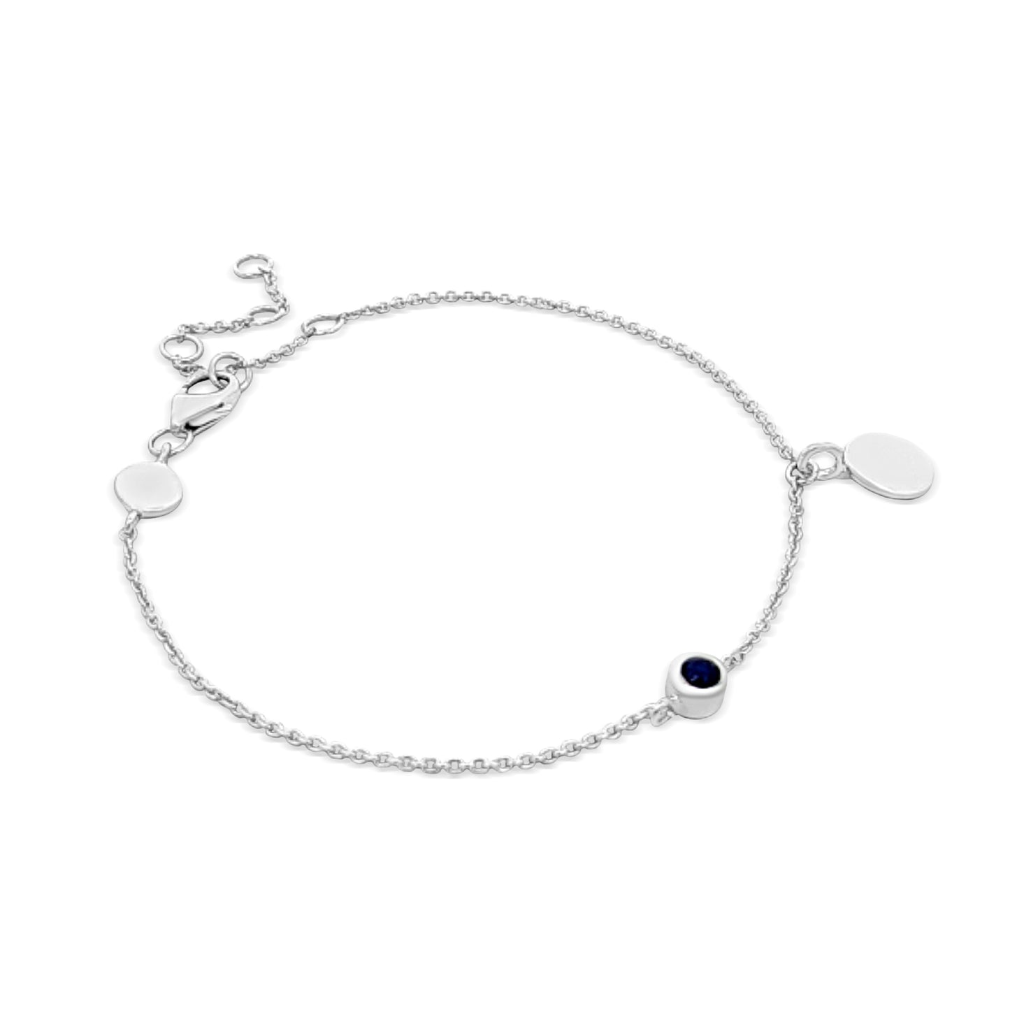 Sterling Silver Blue Stone Bracelet with Hanging Charm & Extender