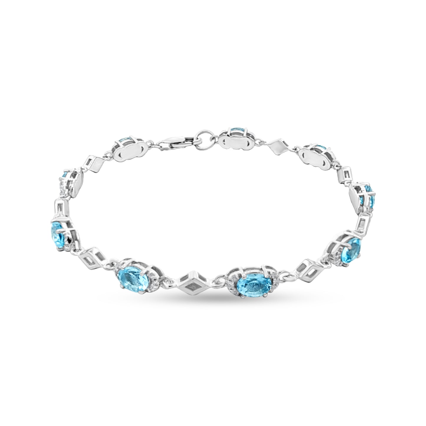 Sterling Silver Bracelet with Aquamarine Color Stone