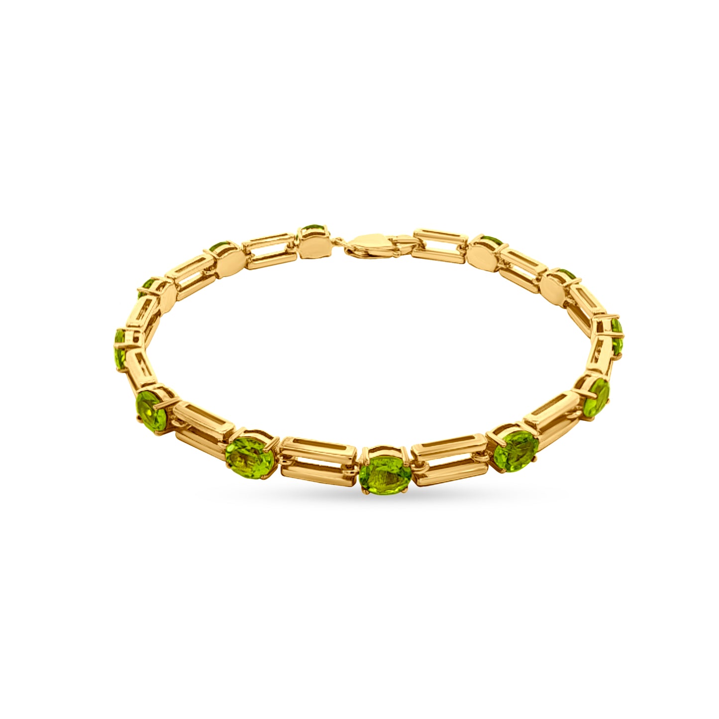 Sterling Silver Gold-Tone Bracelet with Oval Light Green Stone