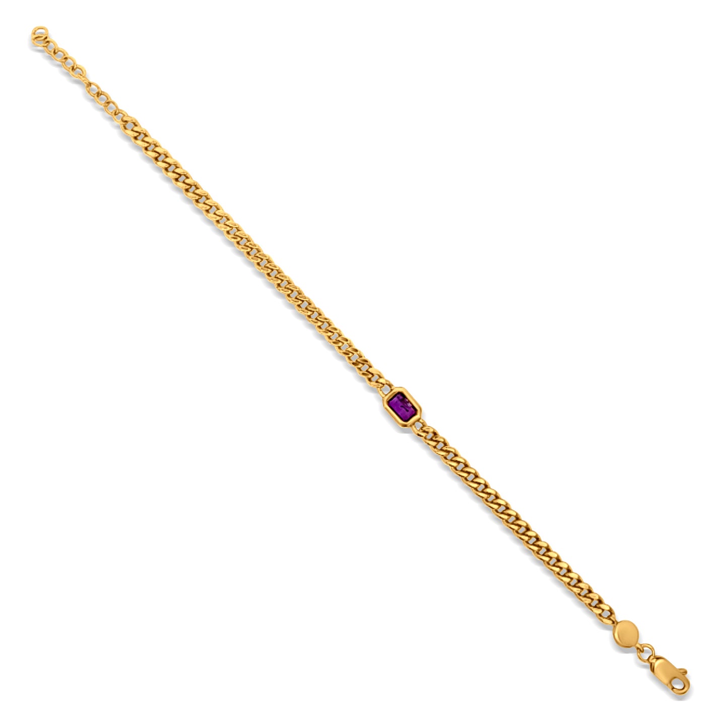 Sterling Silver Gold-Color Purple Stone Unisex Bracelet