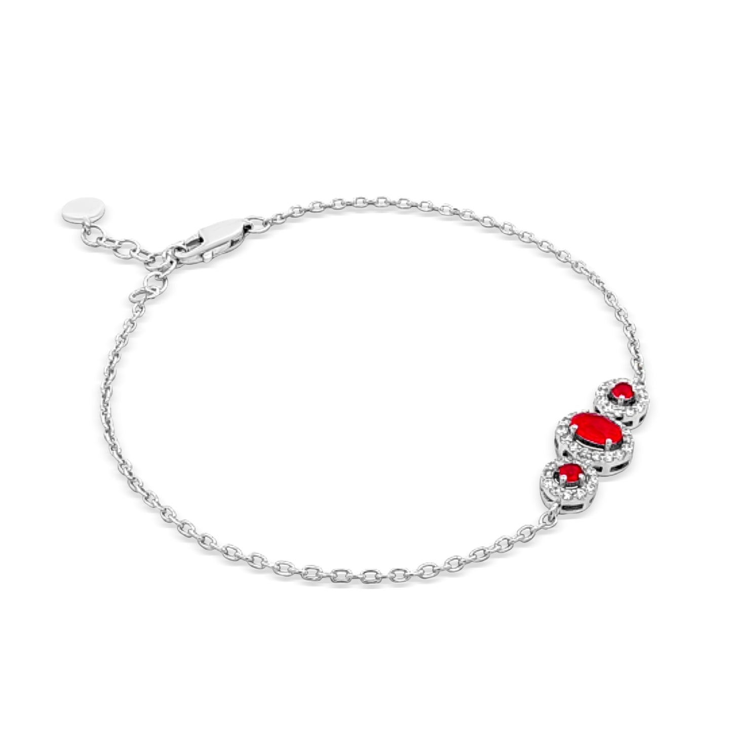 Sterling Silver Bracelet with Crystal Red Stone in Prong Setting