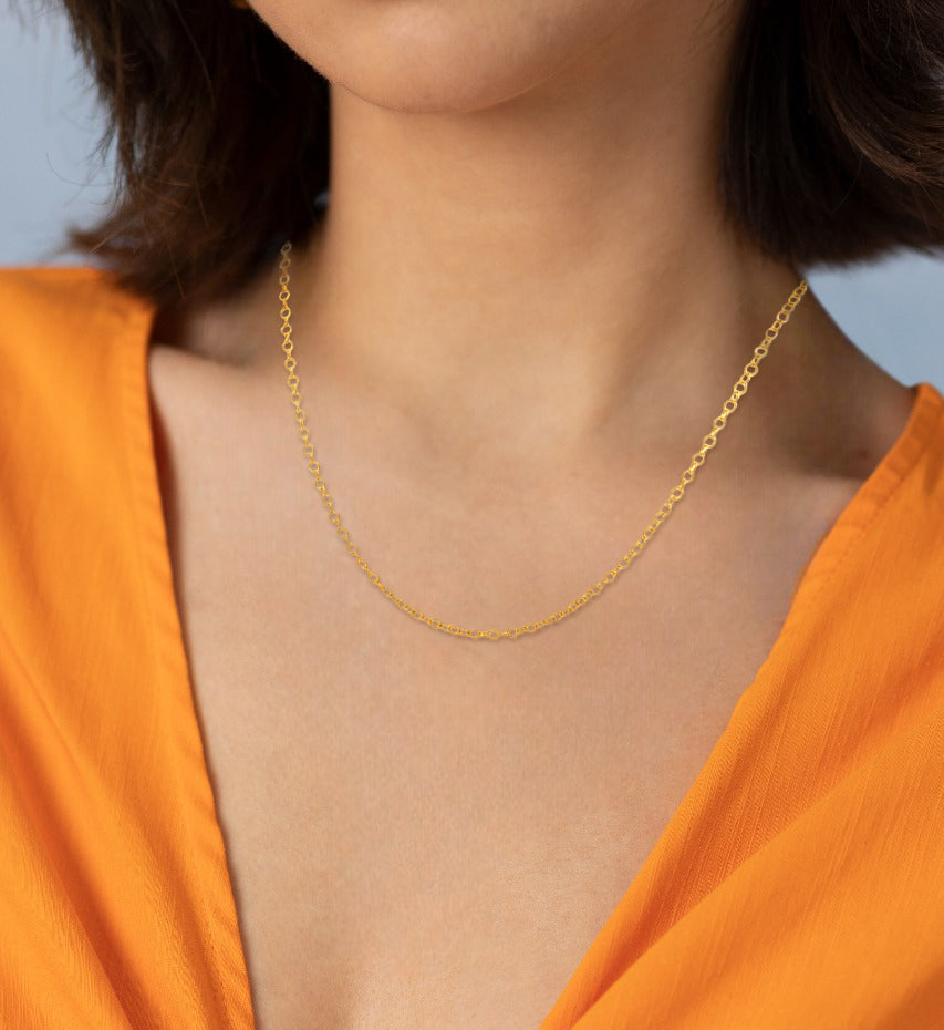 Diya Dazzle: 925 Sterling Silver Rolo Chain with Yellow Gold Polish