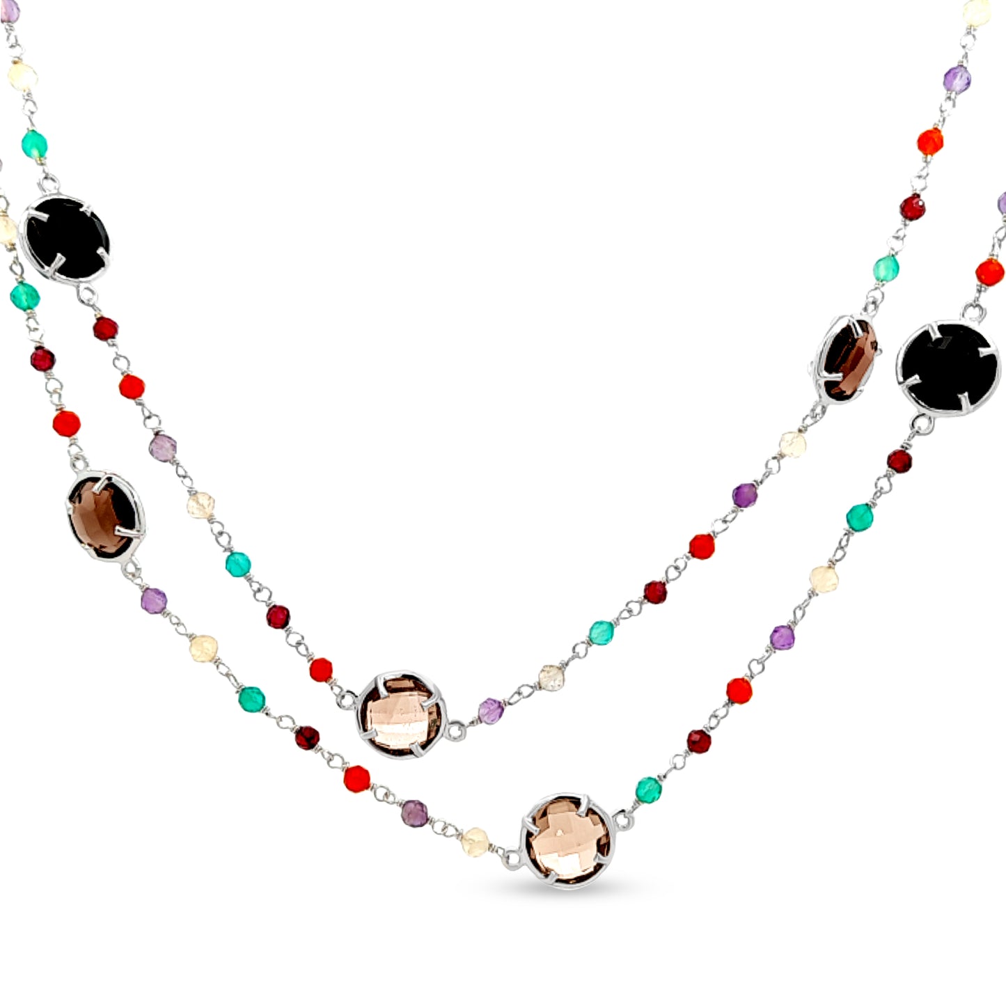 Sterling Silver Beaded Chain Necklace with Multi-Gemstone