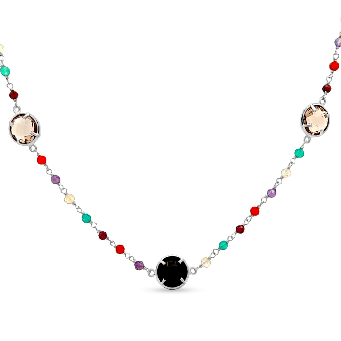 Sterling Silver Beaded Chain Necklace with Multi-Gemstone