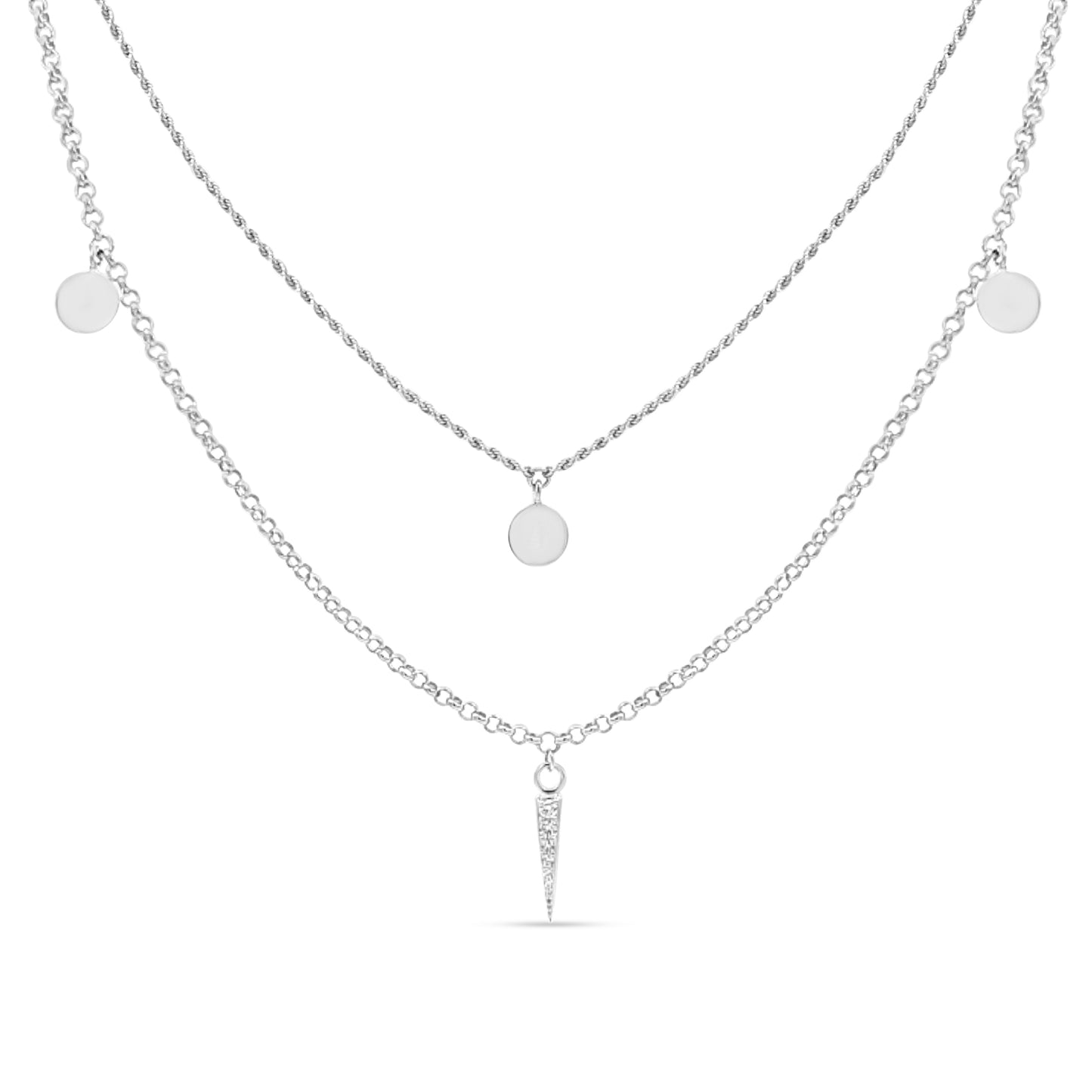 Sterling Silver Double Strand Chain with Round Hanging Charms