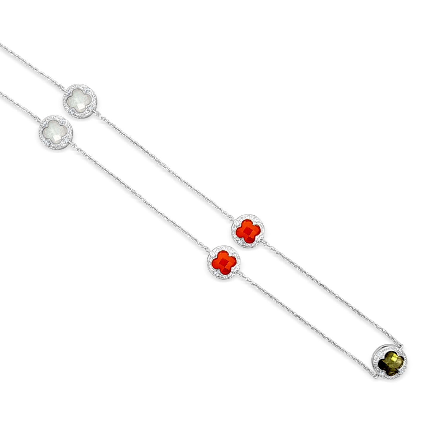 Sterling Silver Clover Necklace with Colorful Stones