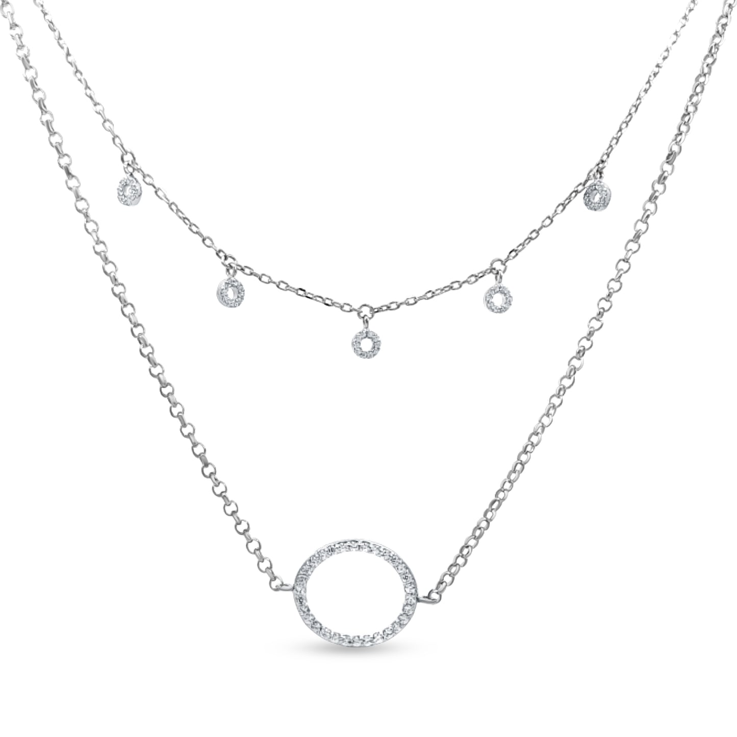 Charm-Embellished Layered 925 Silver Chain Necklace