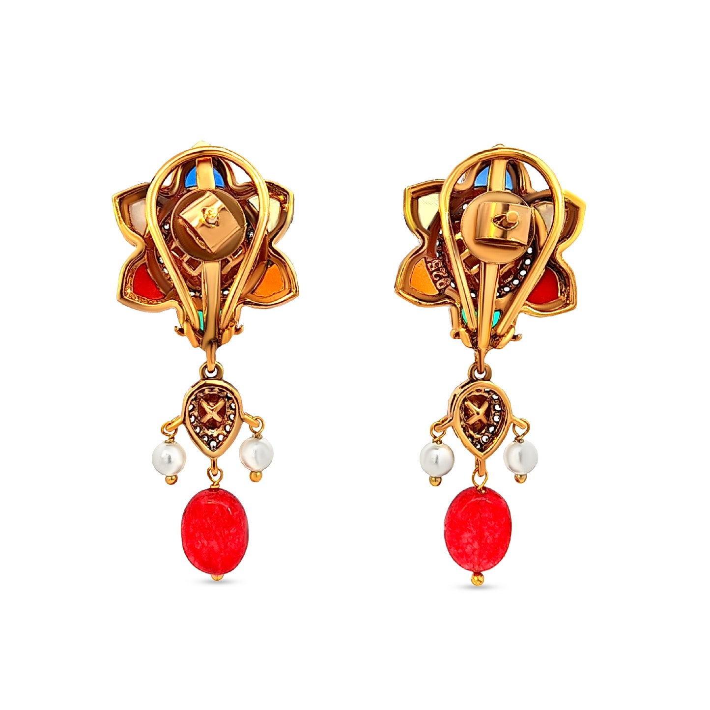 925 Silver Kundan Earrings with Colorful Stones