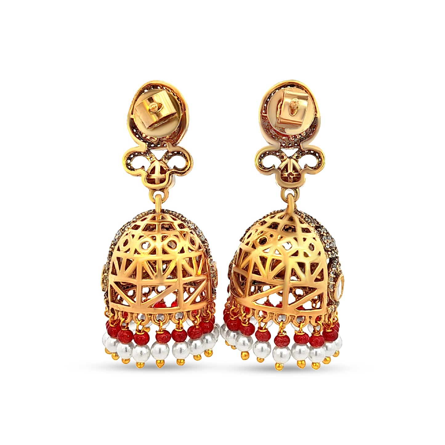 Gorgeous 925 Silver Kundan Jhumkas with Delicate Pearl Hangings