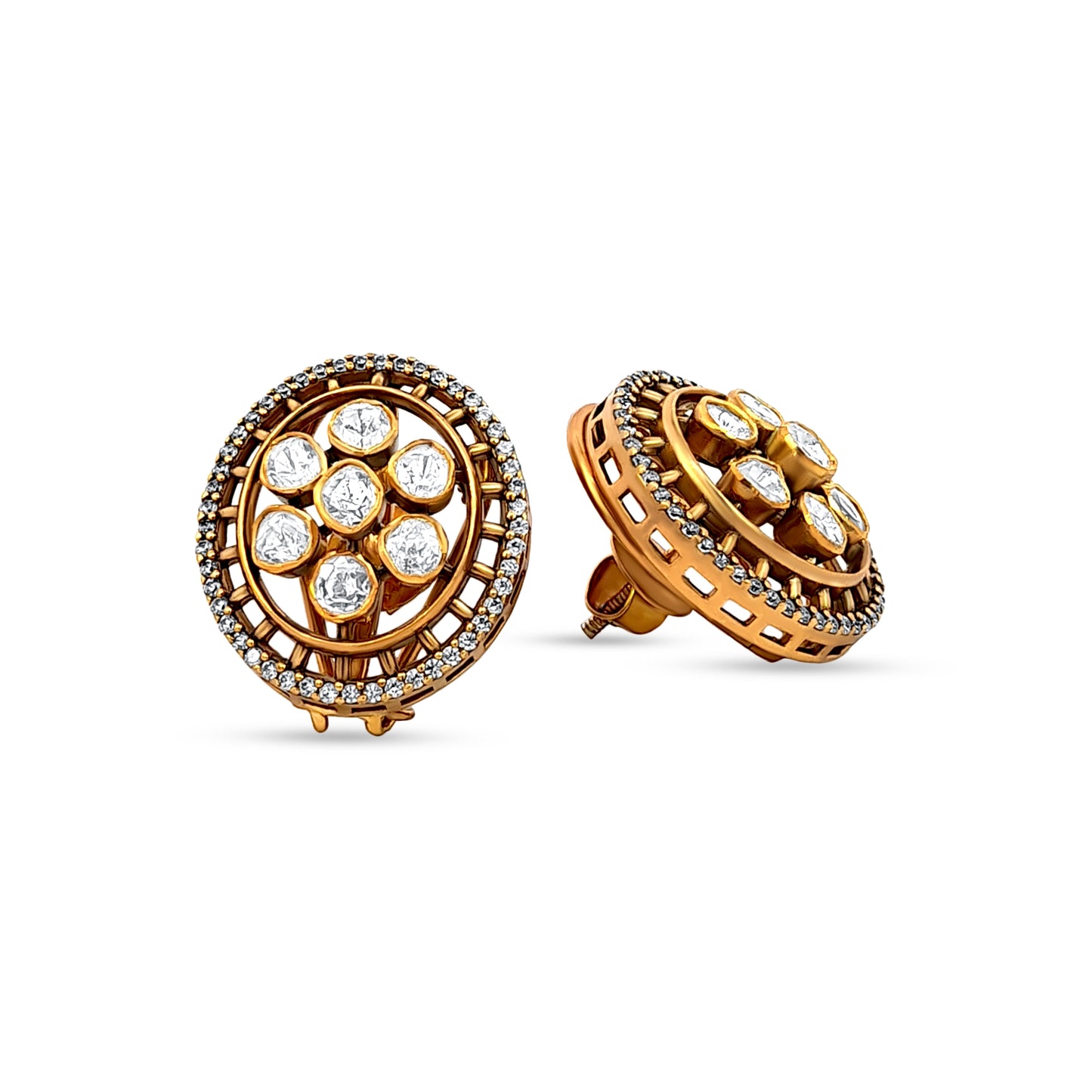 Bold and Beautiful Heavy 925 Silver Kundan Stud Earrings