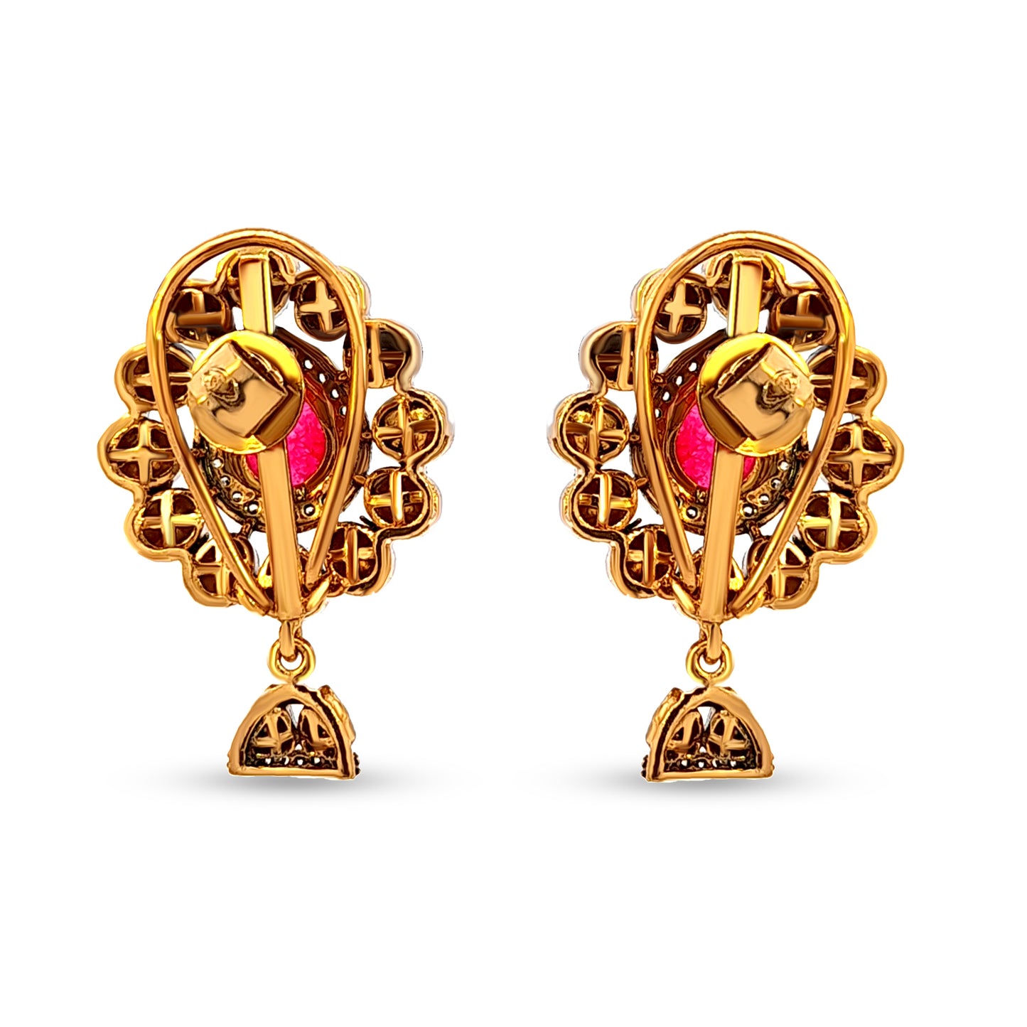Pear-Shaped 925 Silver Kundan Earrings with Red Stone