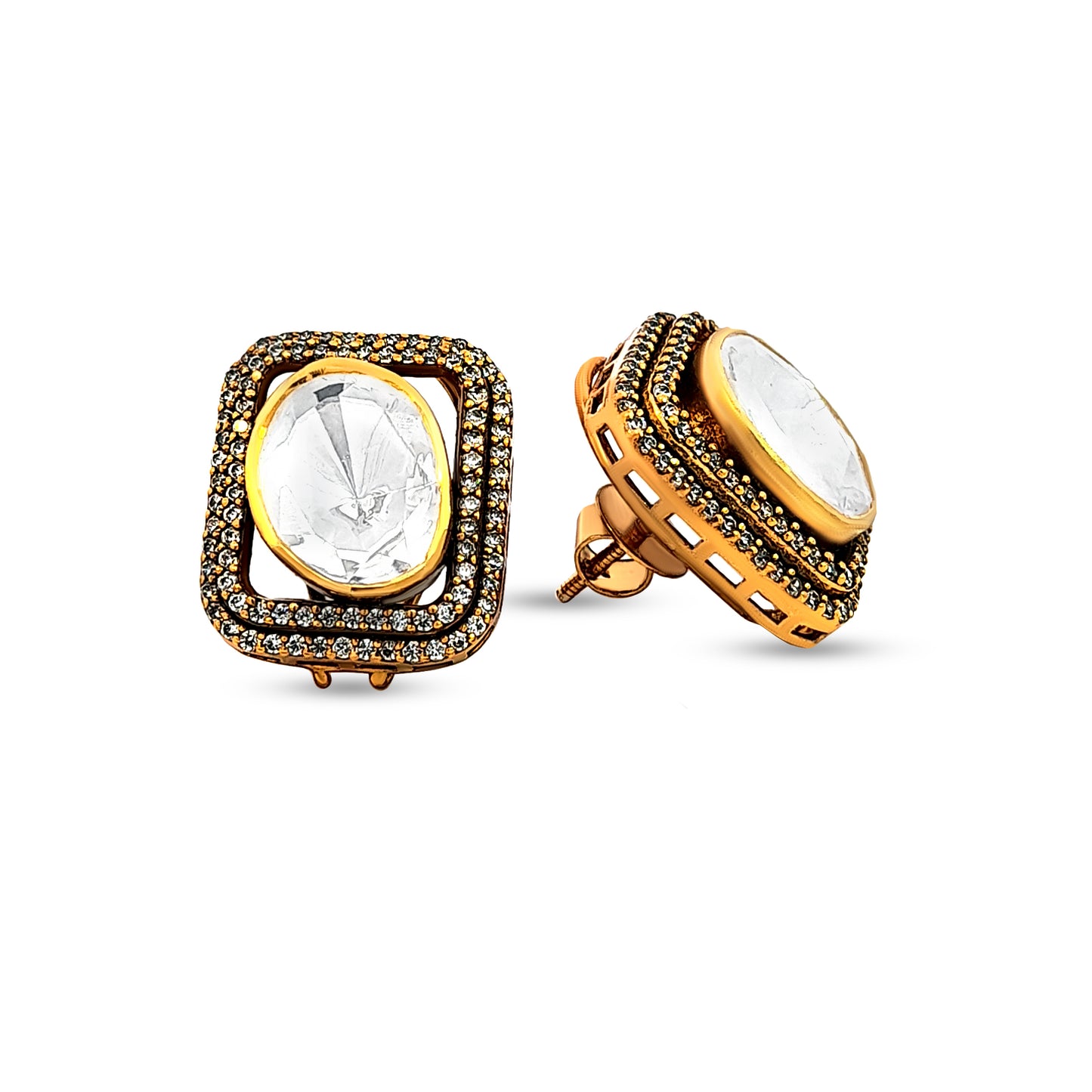 Delicate 925 Silver Kundan Stud Earrings