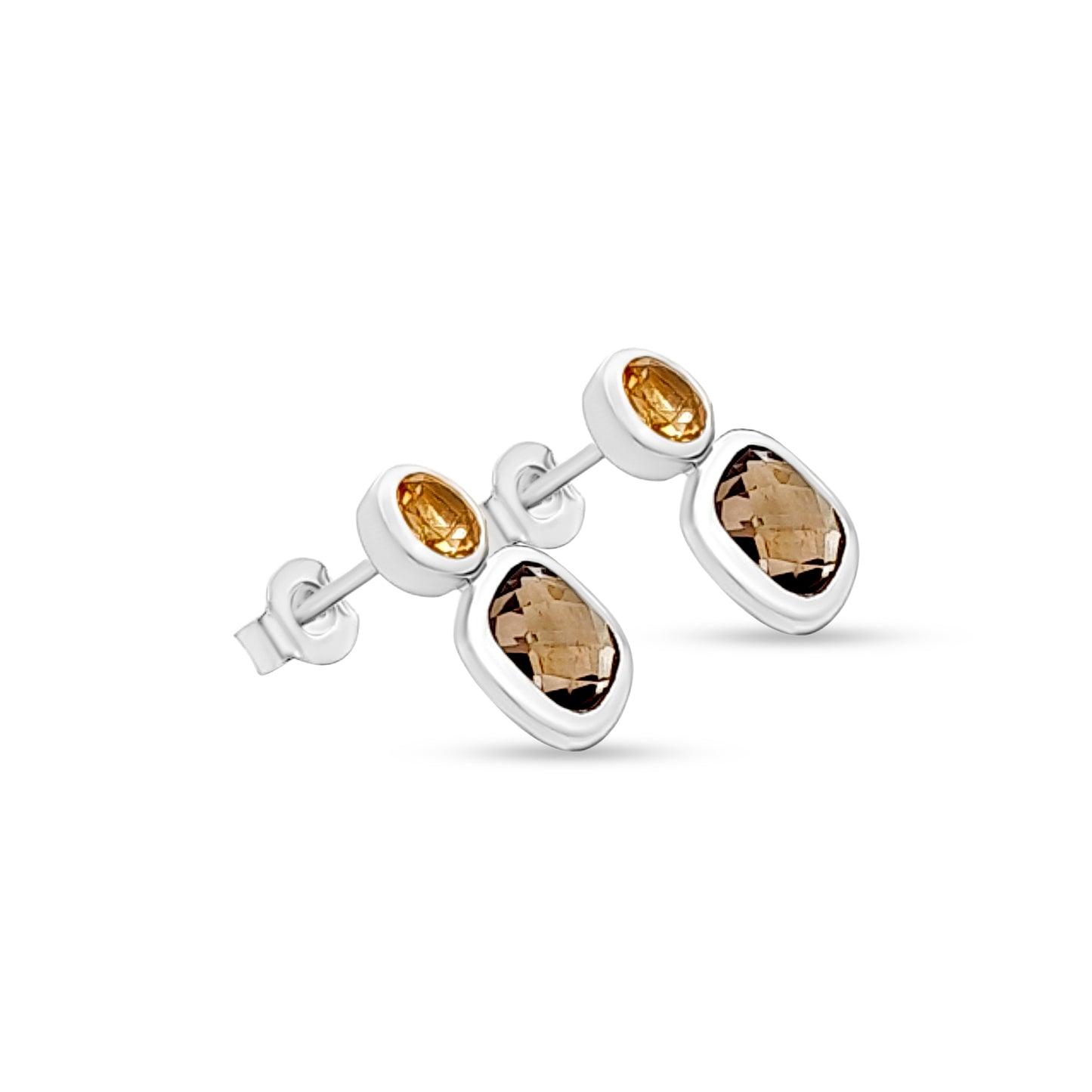 Tara Ember: Minimalist Sterling Silver Studs with Brown Stones