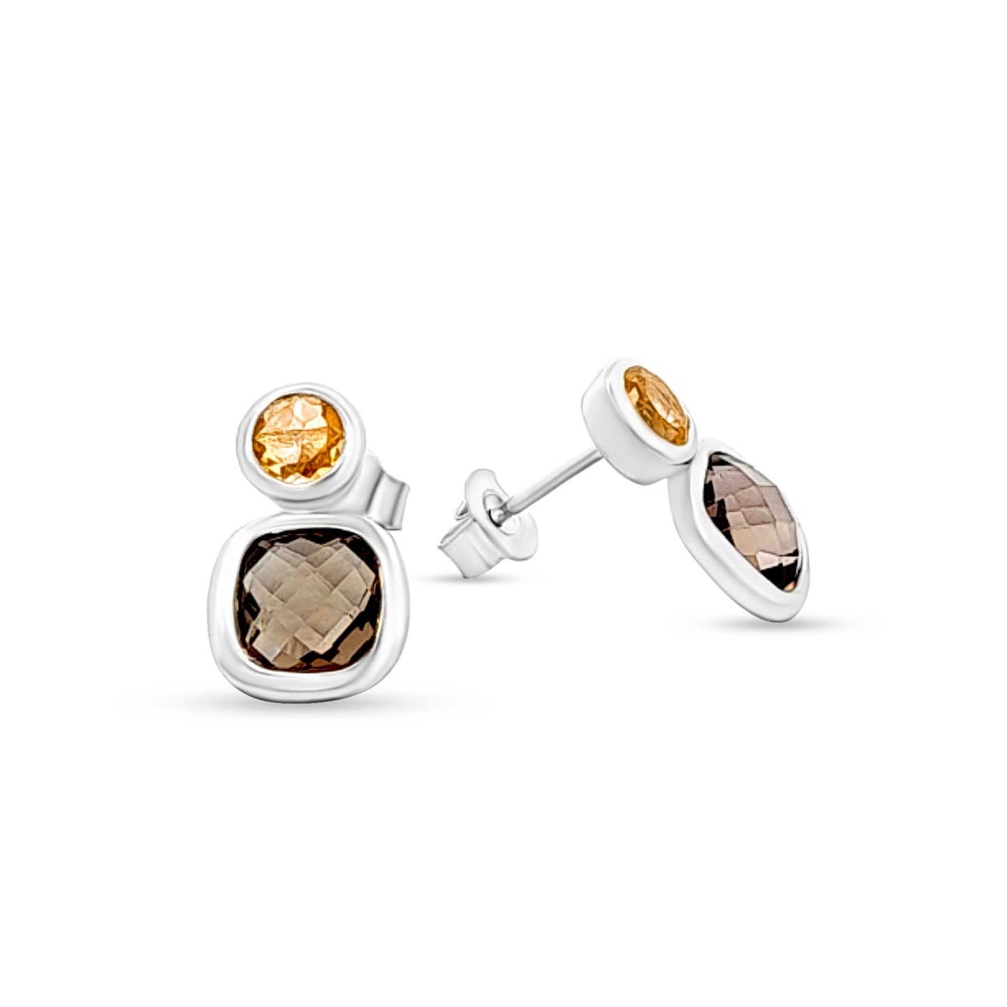 Tara Ember: Minimalist Sterling Silver Studs with Brown Stones