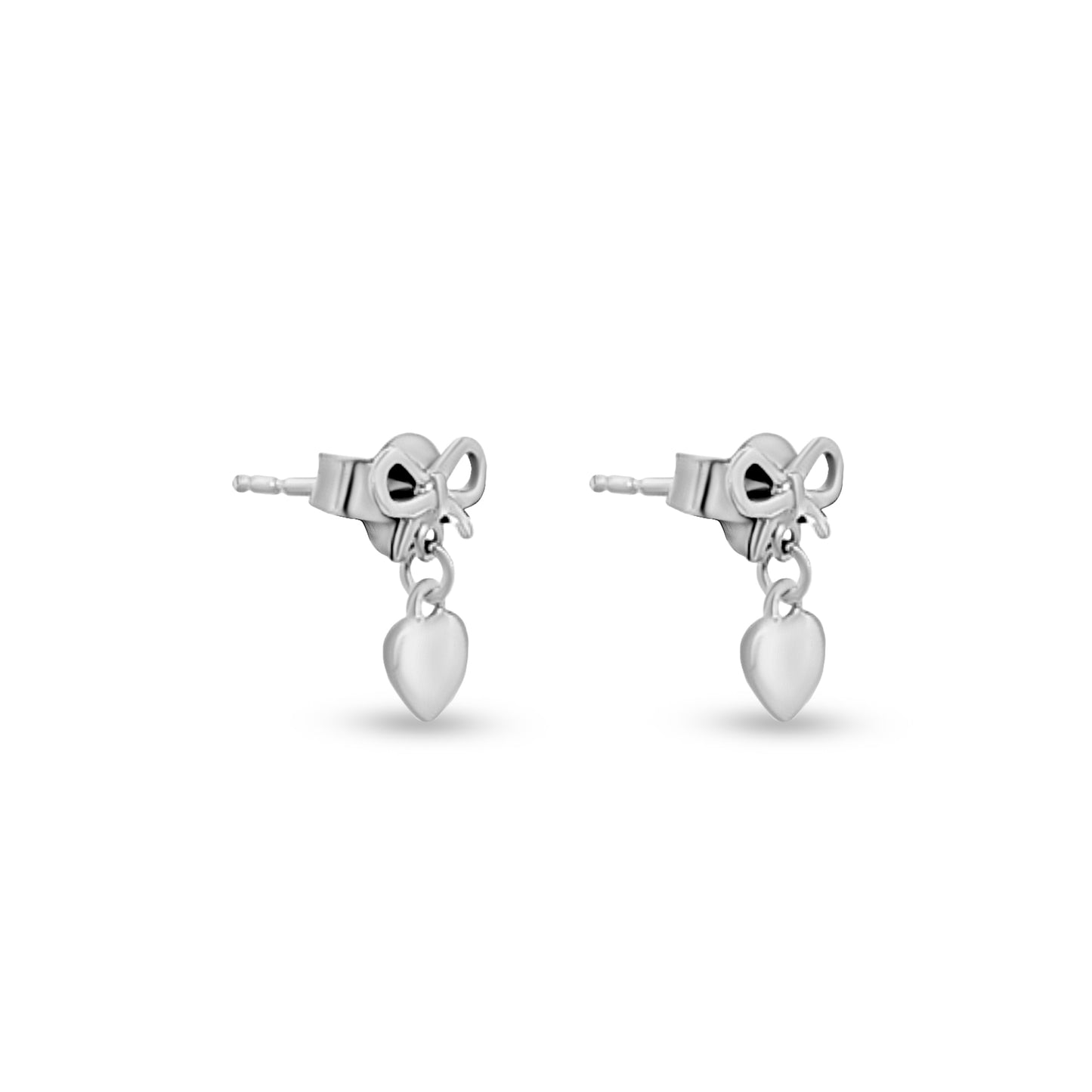 Anika's Cute Mini Bow Silver Studs with Heart Charms
