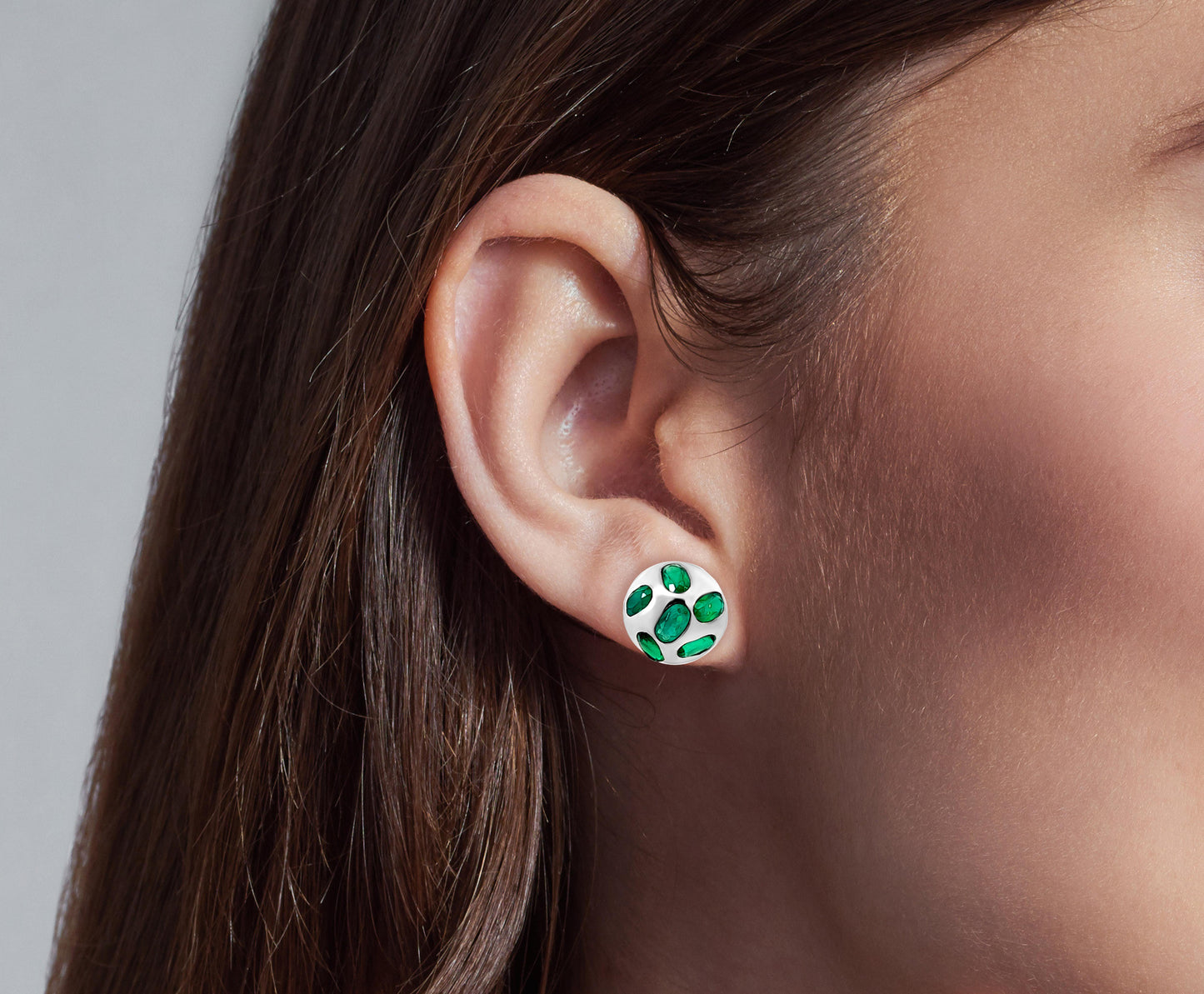 Tara Dome Studs - Sterling Silver Earrings with Green Stones