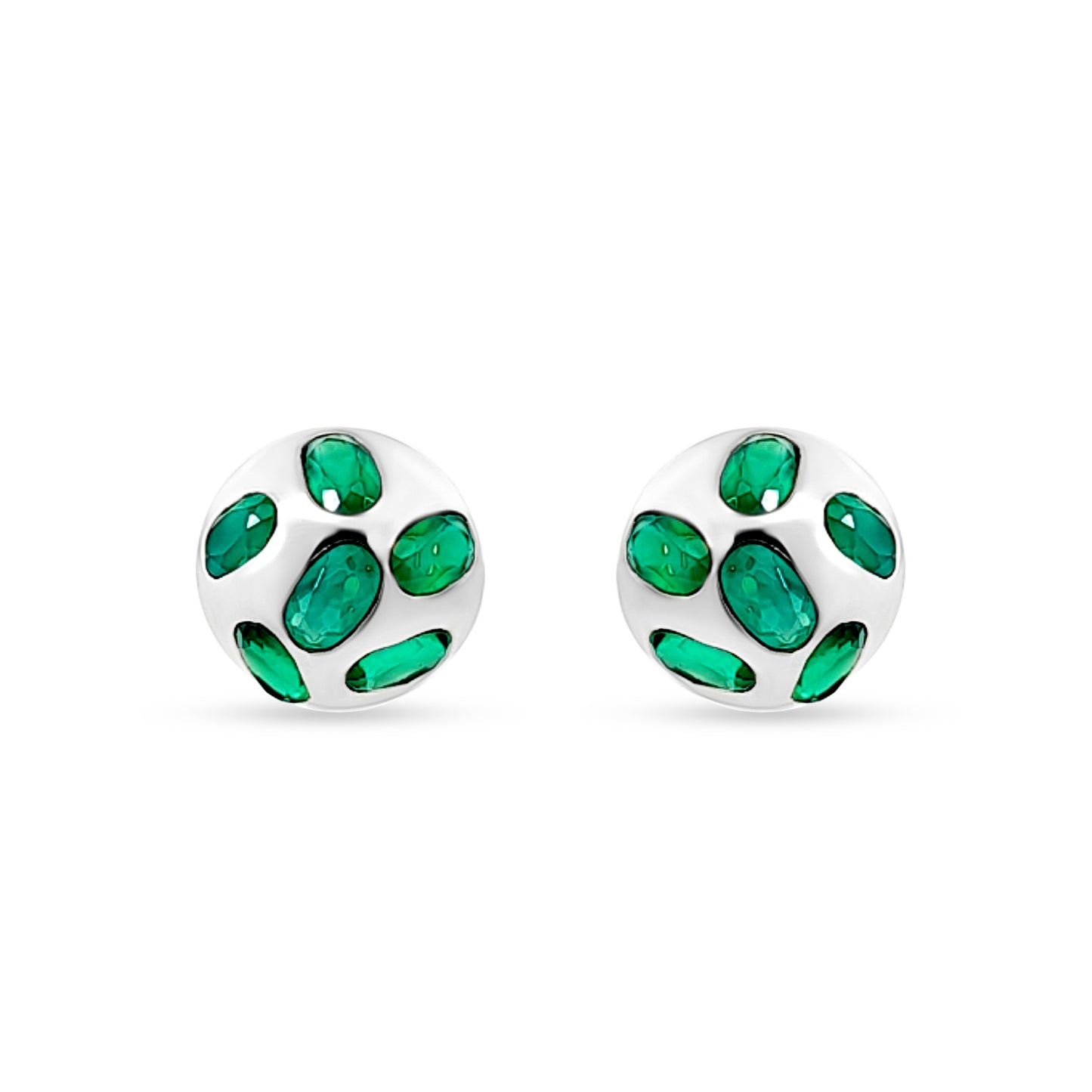 Tara Dome Studs - Sterling Silver Earrings with Green Stones