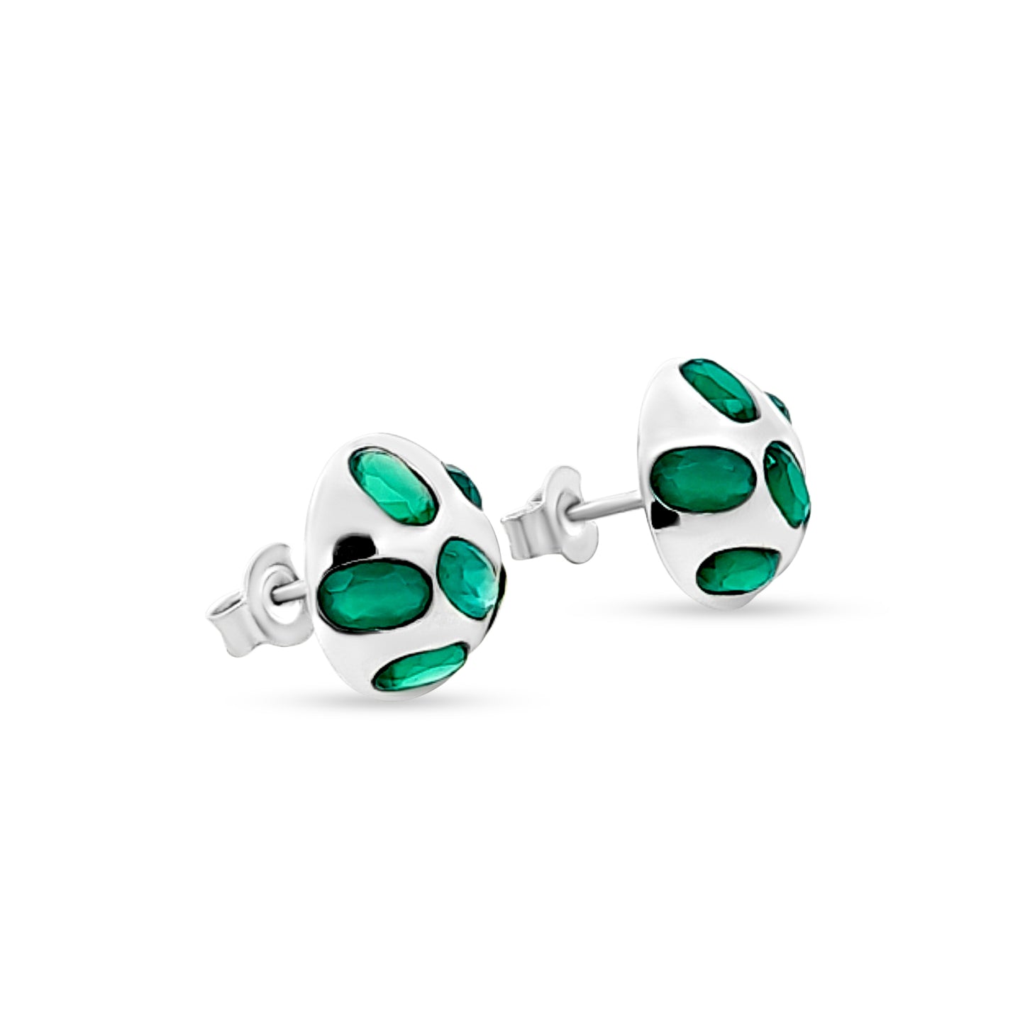 Tara Dome Studs - Sterling Silver Earrings with Green Stones