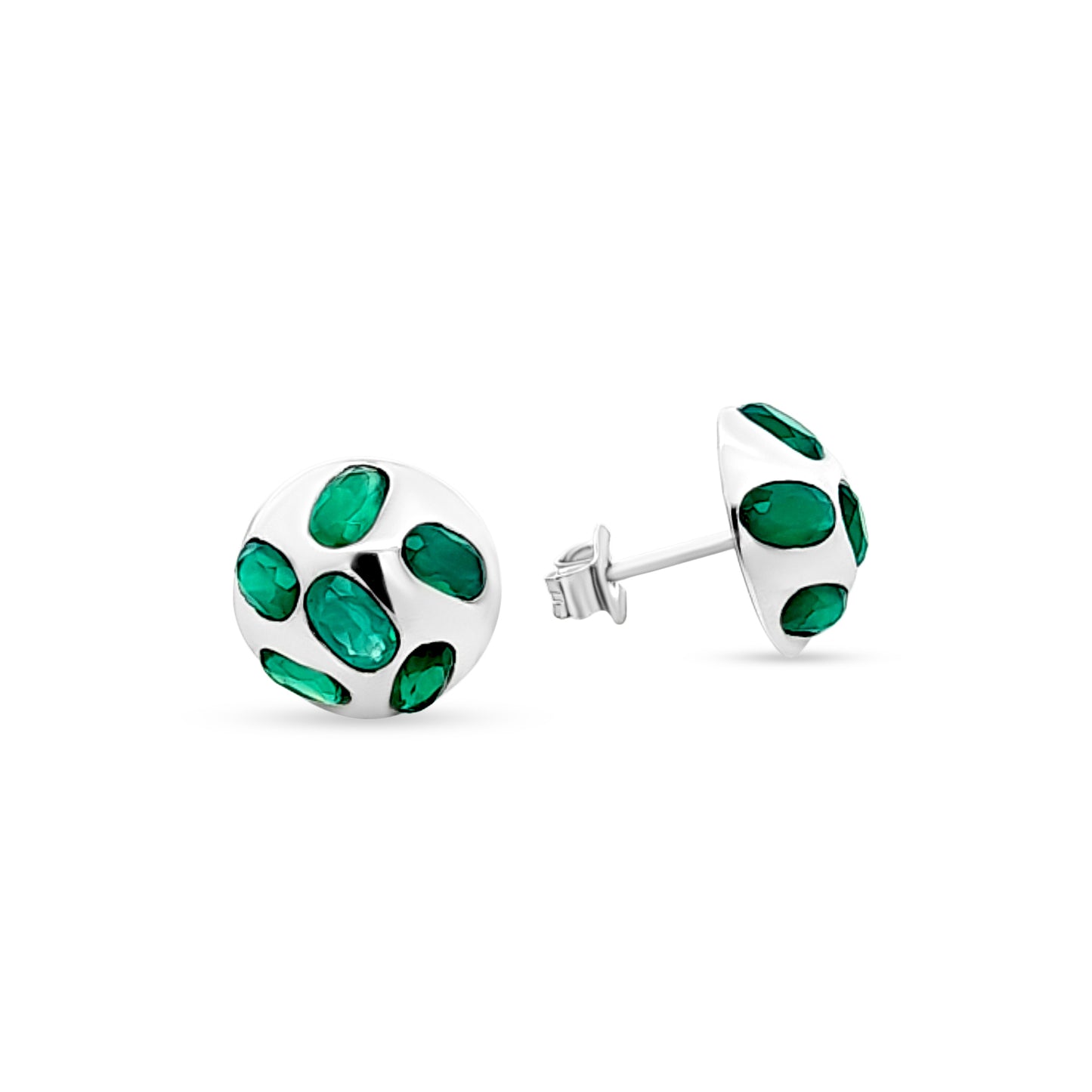Tara Dome Studs - Sterling Silver Earrings with Green Stones