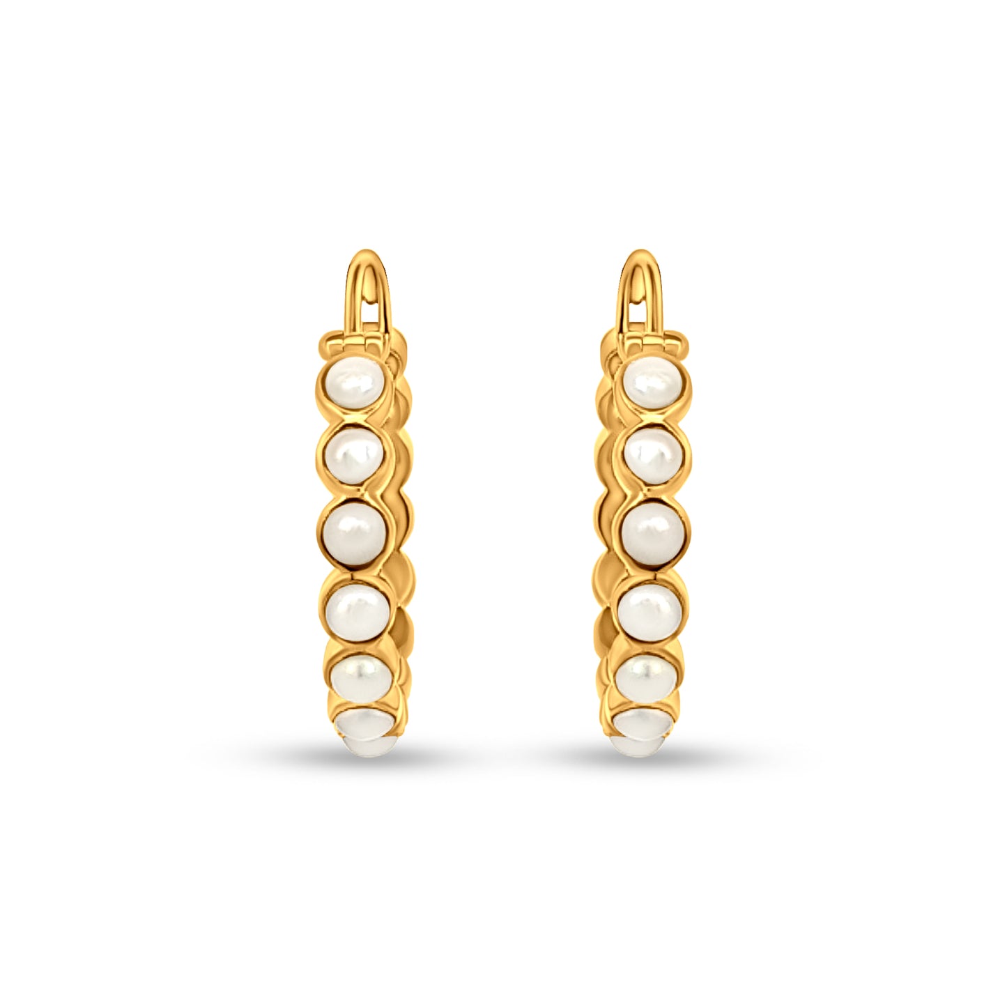 Isha Pearl: Small Golden Hoops with Pearl-Like Stone