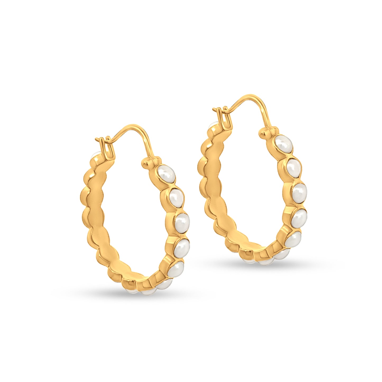 Isha Pearl: Small Golden Hoops with Pearl-Like Stone
