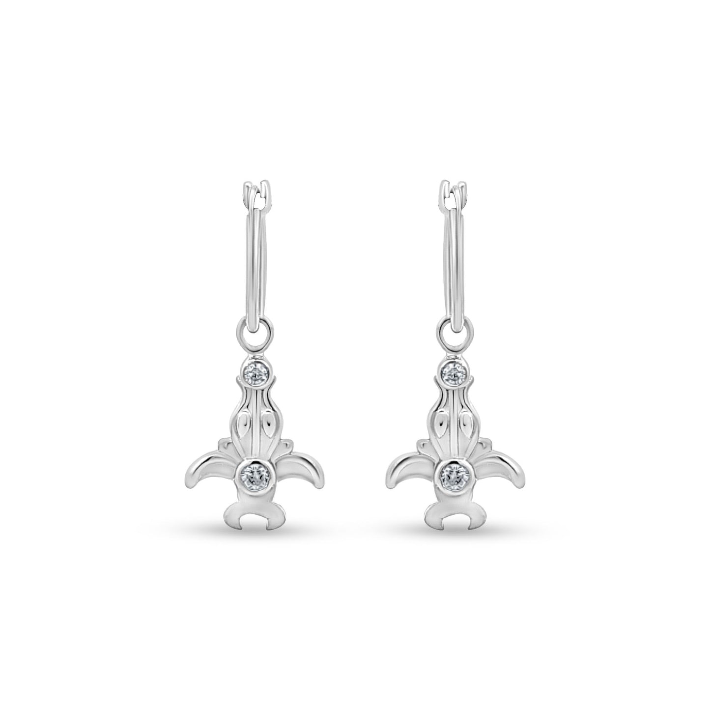 Avni Huggie Hoops - Sterling Silver with White Charm Drop