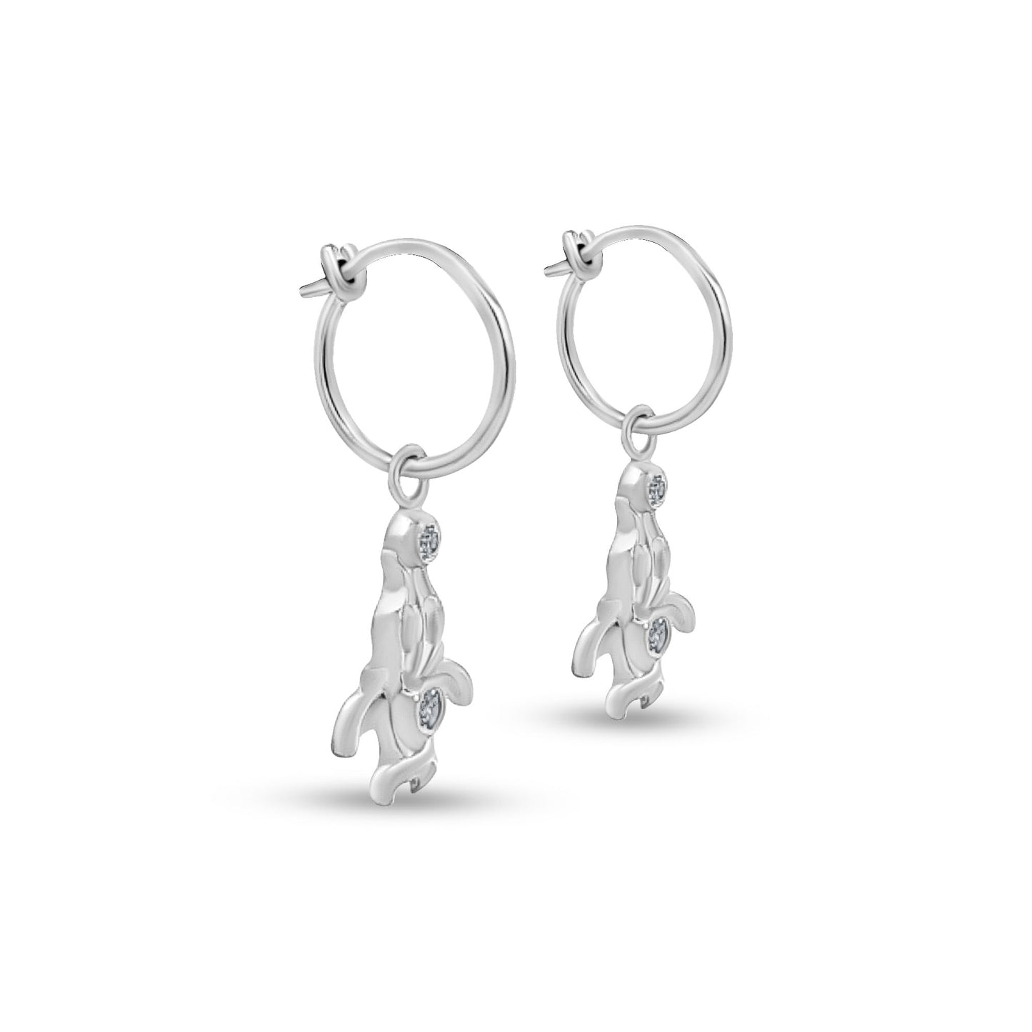 Avni Huggie Hoops - Sterling Silver with White Charm Drop