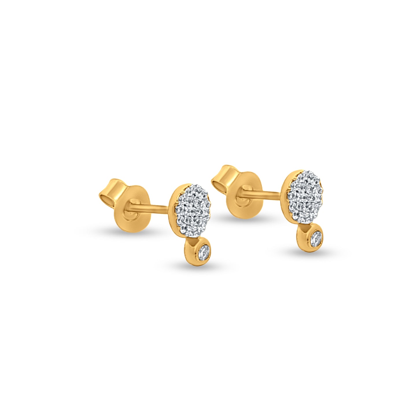 Sterling Silver Stud Earrings with Diamond-Like Stone & Yellow Polish