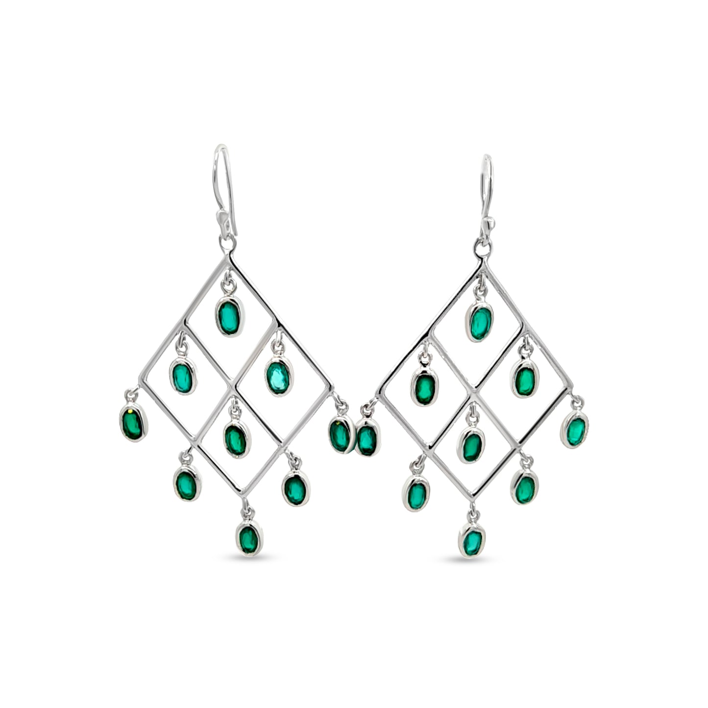 Sterling Silver Chandelier Earrings with Green Stones