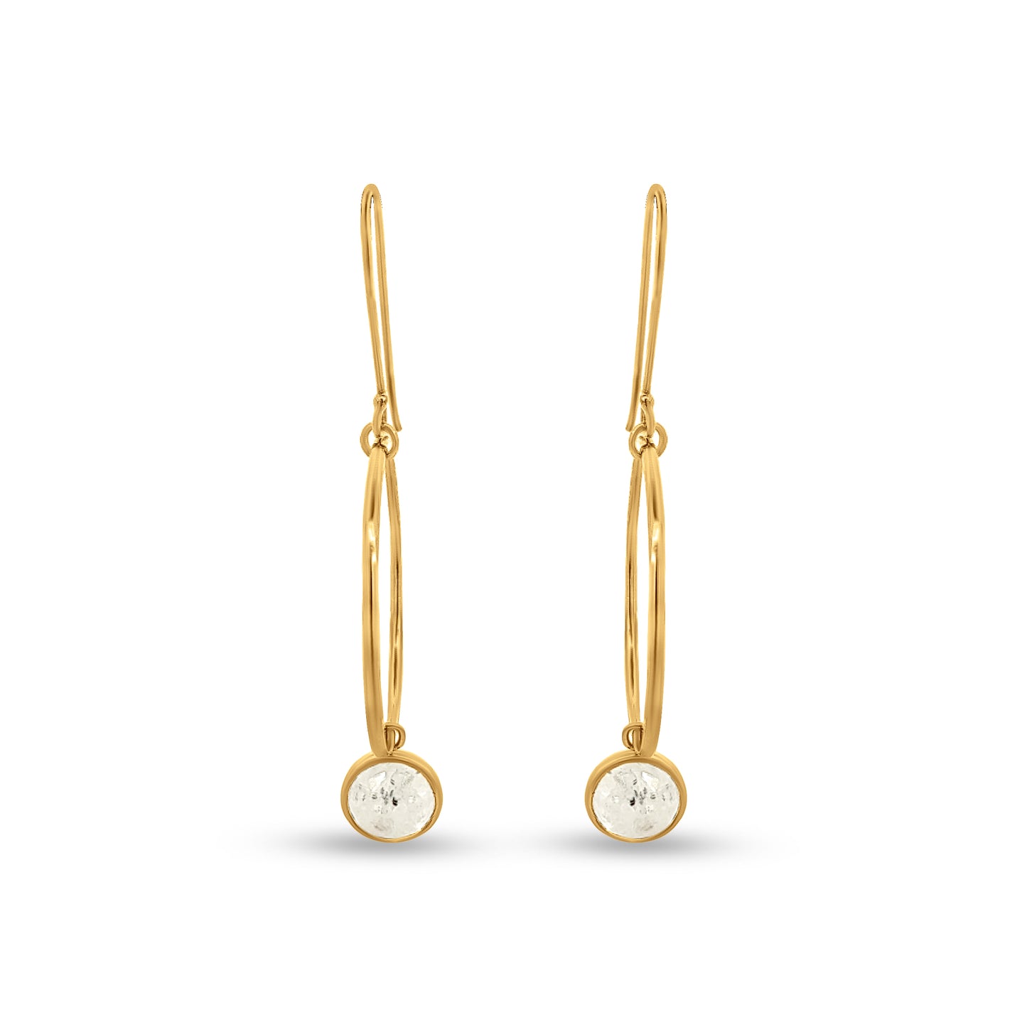 Hanging Hoop Earrings with Dangling Crystals in Sterling Silver