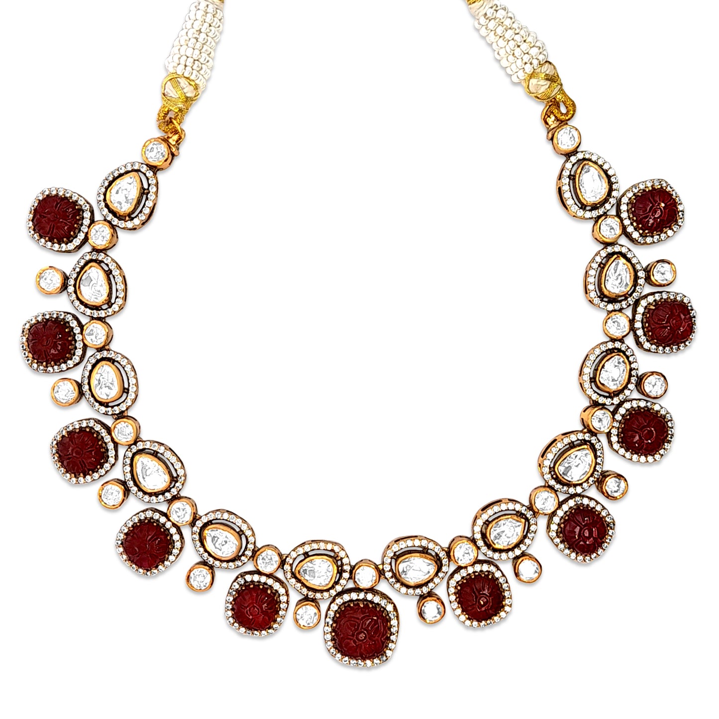 Vintage 925 Silver Kundan Half Necklace Set