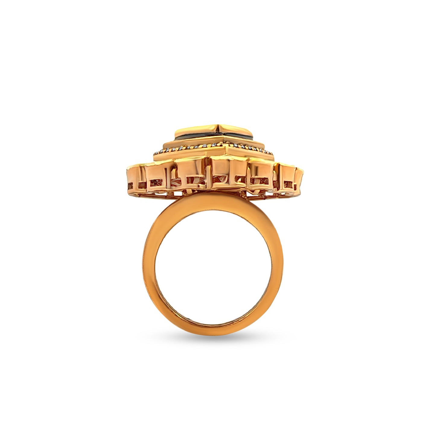 Free-Size 925 Silver Kundan Ring with Black Enamel and Stone Detailing