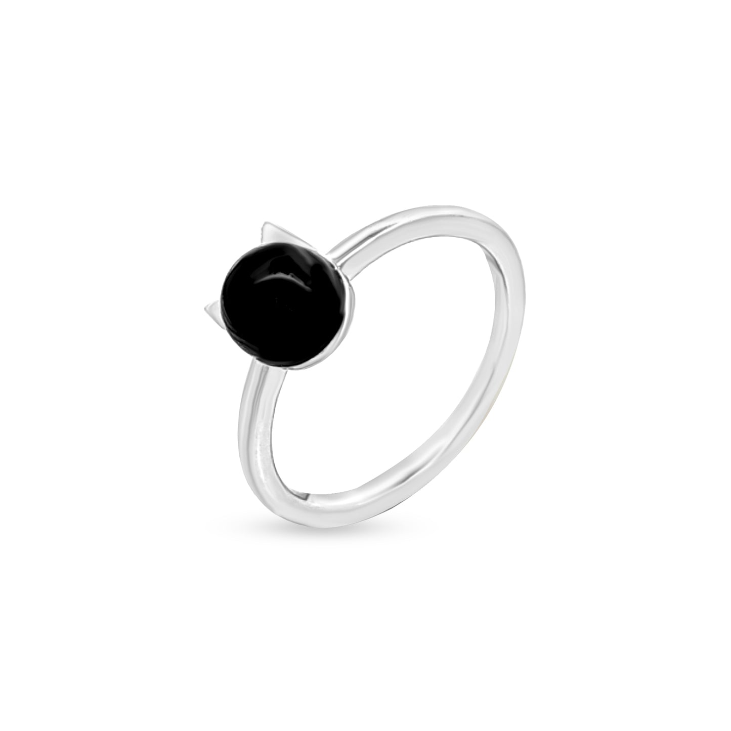 Single Stone Cat Face Black Stone Sterling Silver Ring