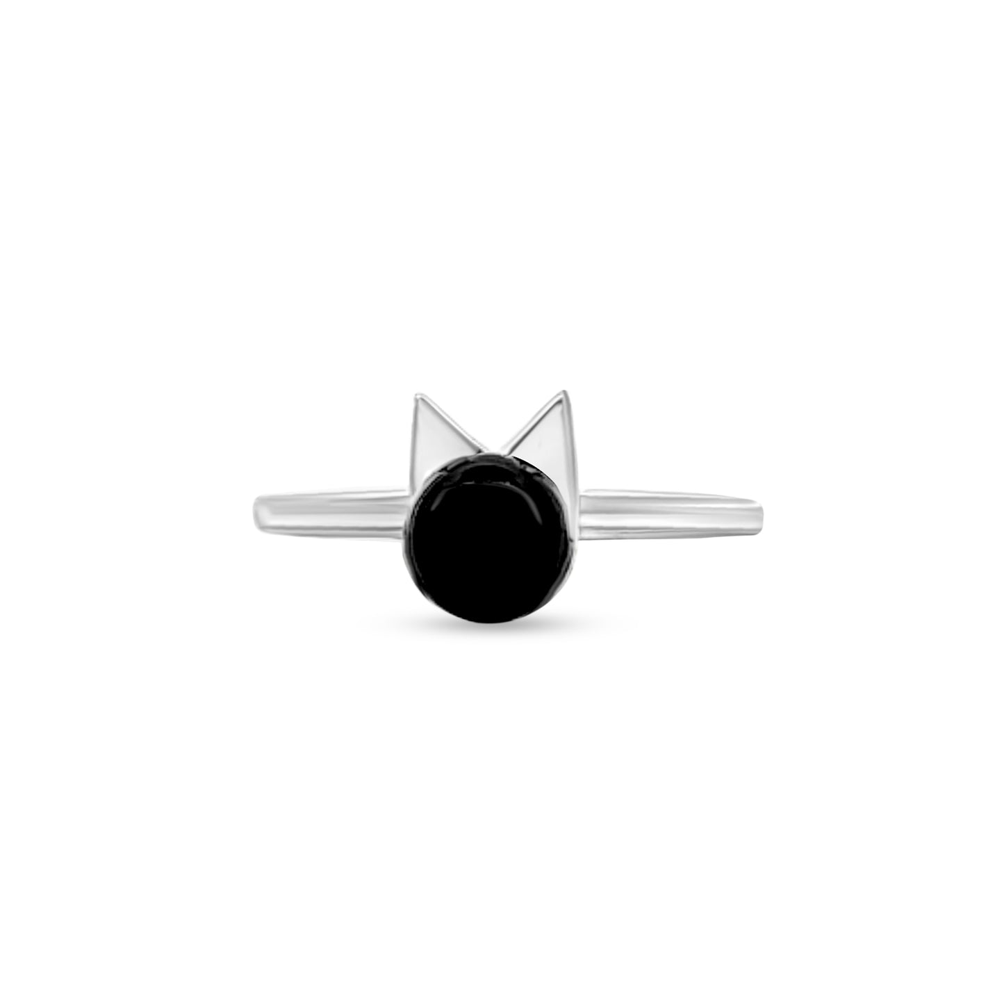 Single Stone Cat Face Black Stone Sterling Silver Ring